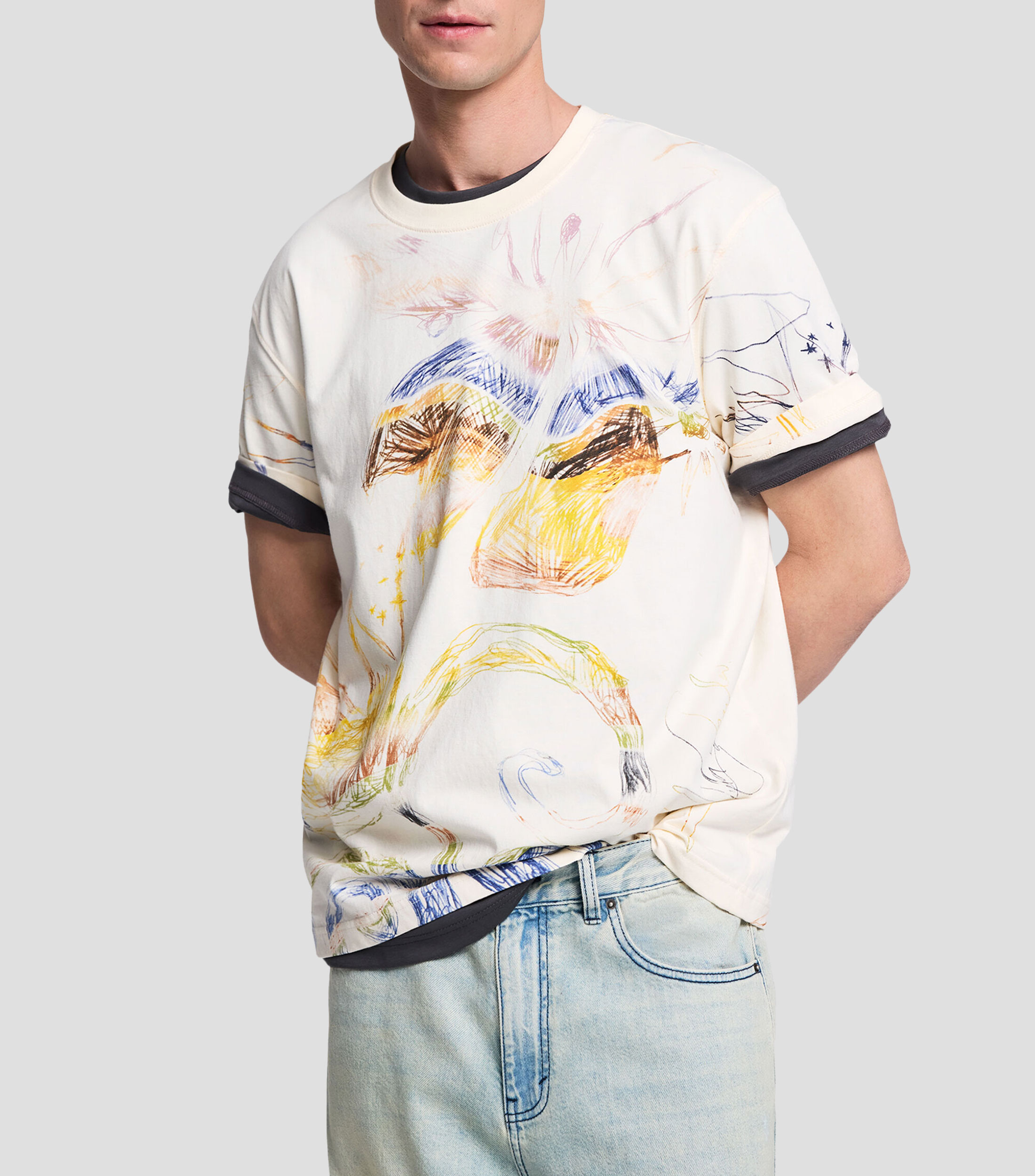 Playera cuello redondo manga corta estampada Hombre