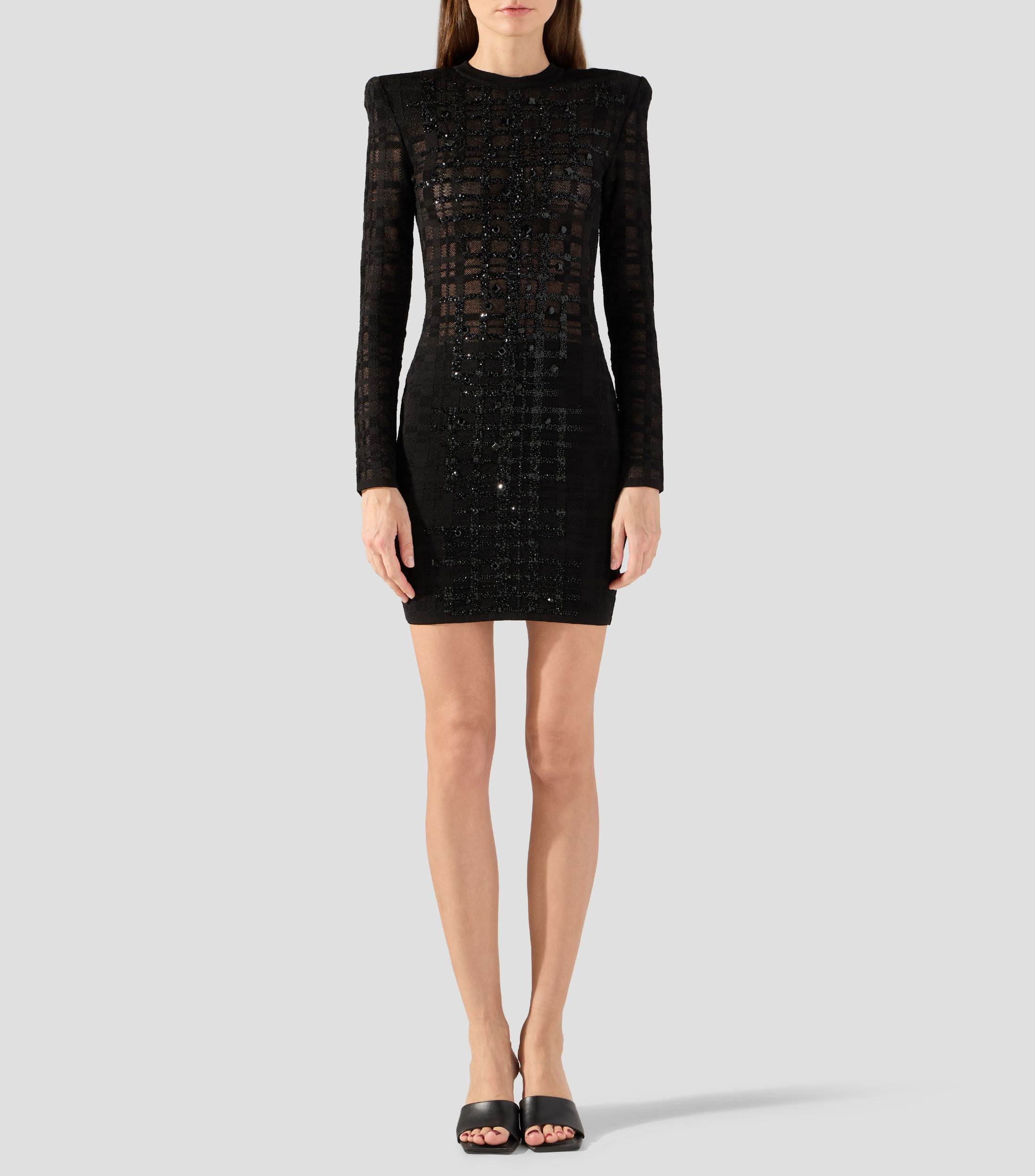 Vestido mini con manga larga y cuadros Mujer