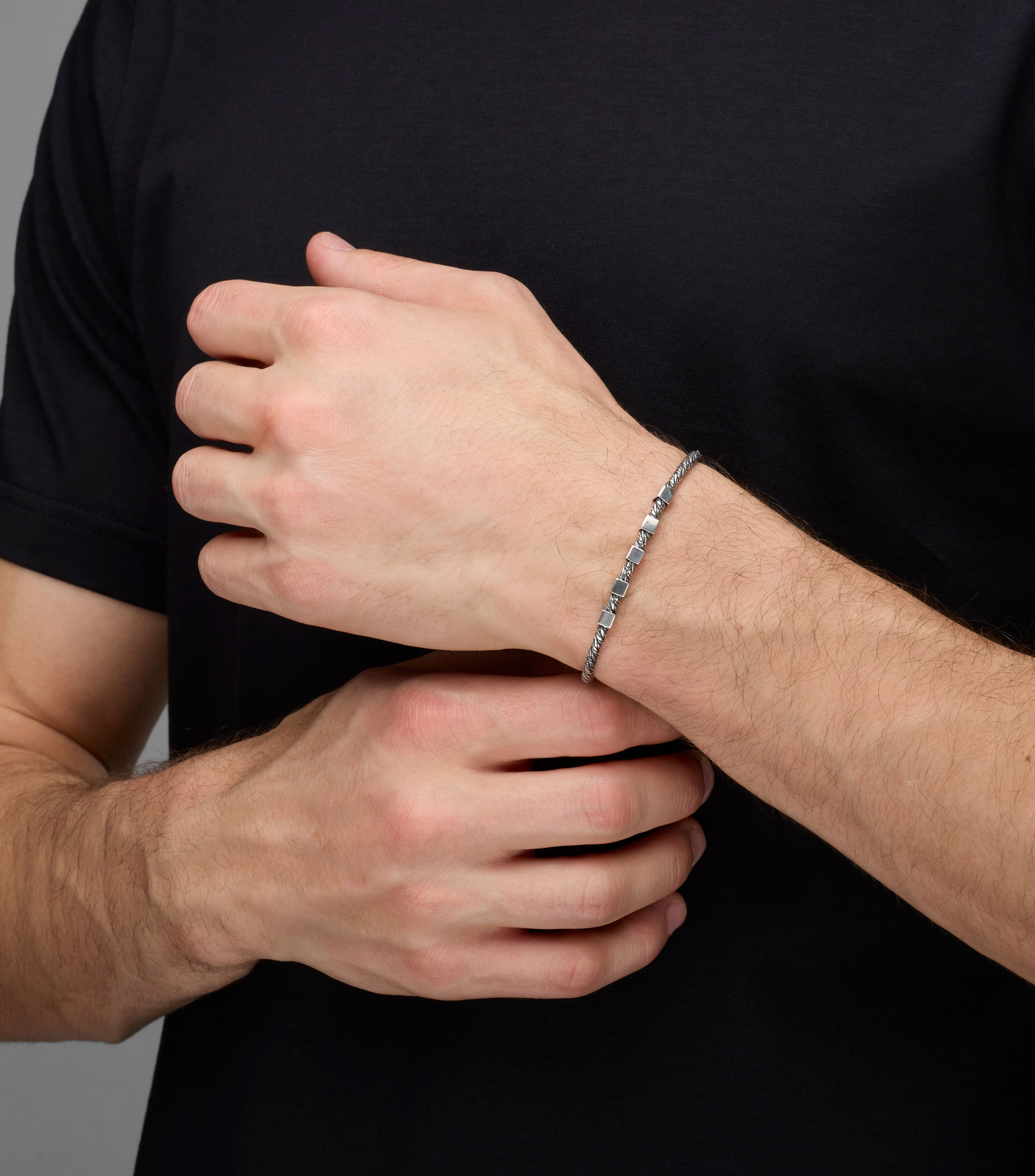 Pulsera en plata .925 de soga con 5 cubos Hombre