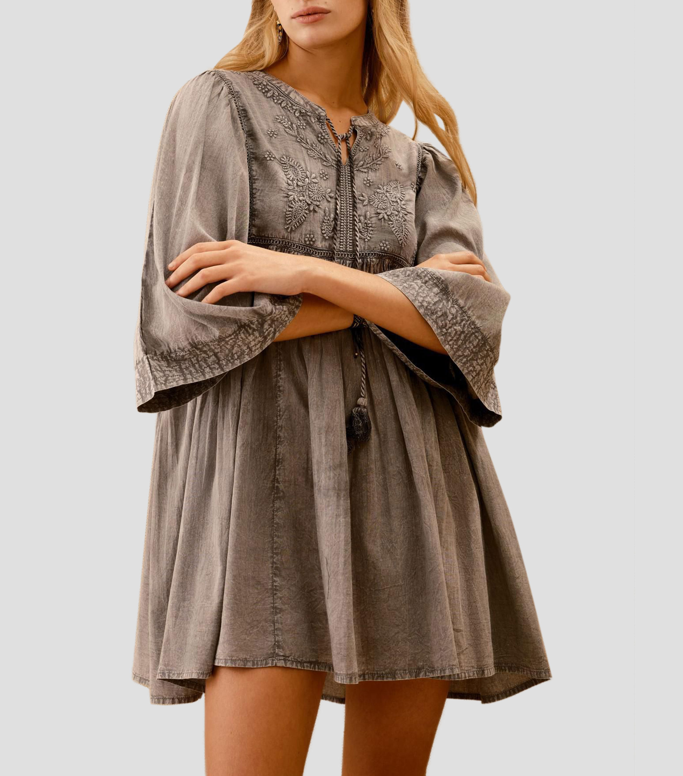 Vestido corto manga 3/4 liso Mujer