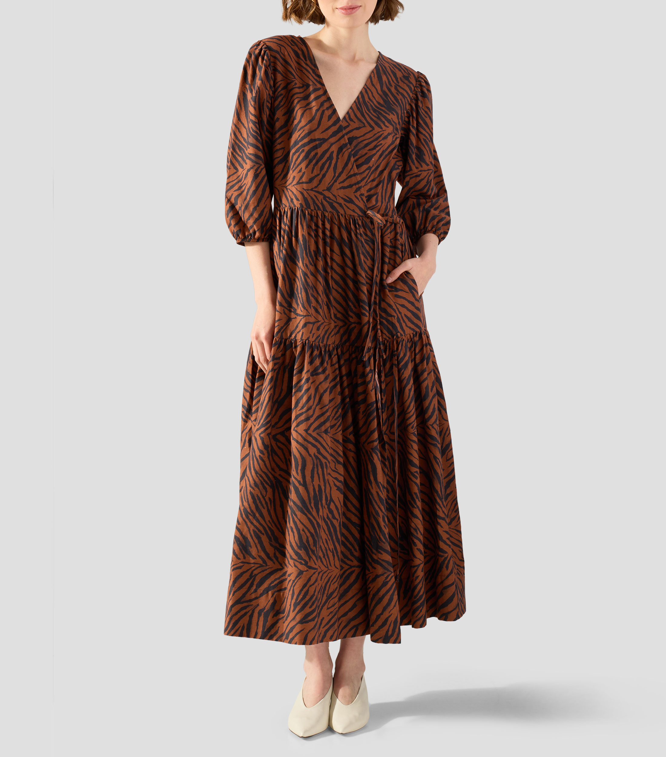 Vestido largo con manga 3/3 estampado Mujer