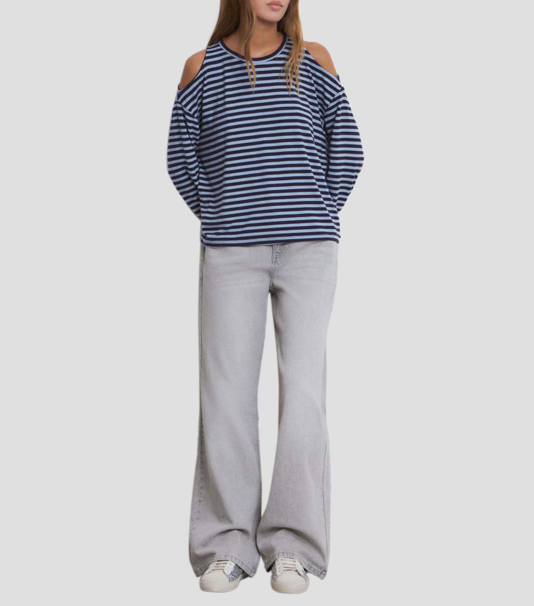 Playera cuello redondo manga larga rayas Mujer