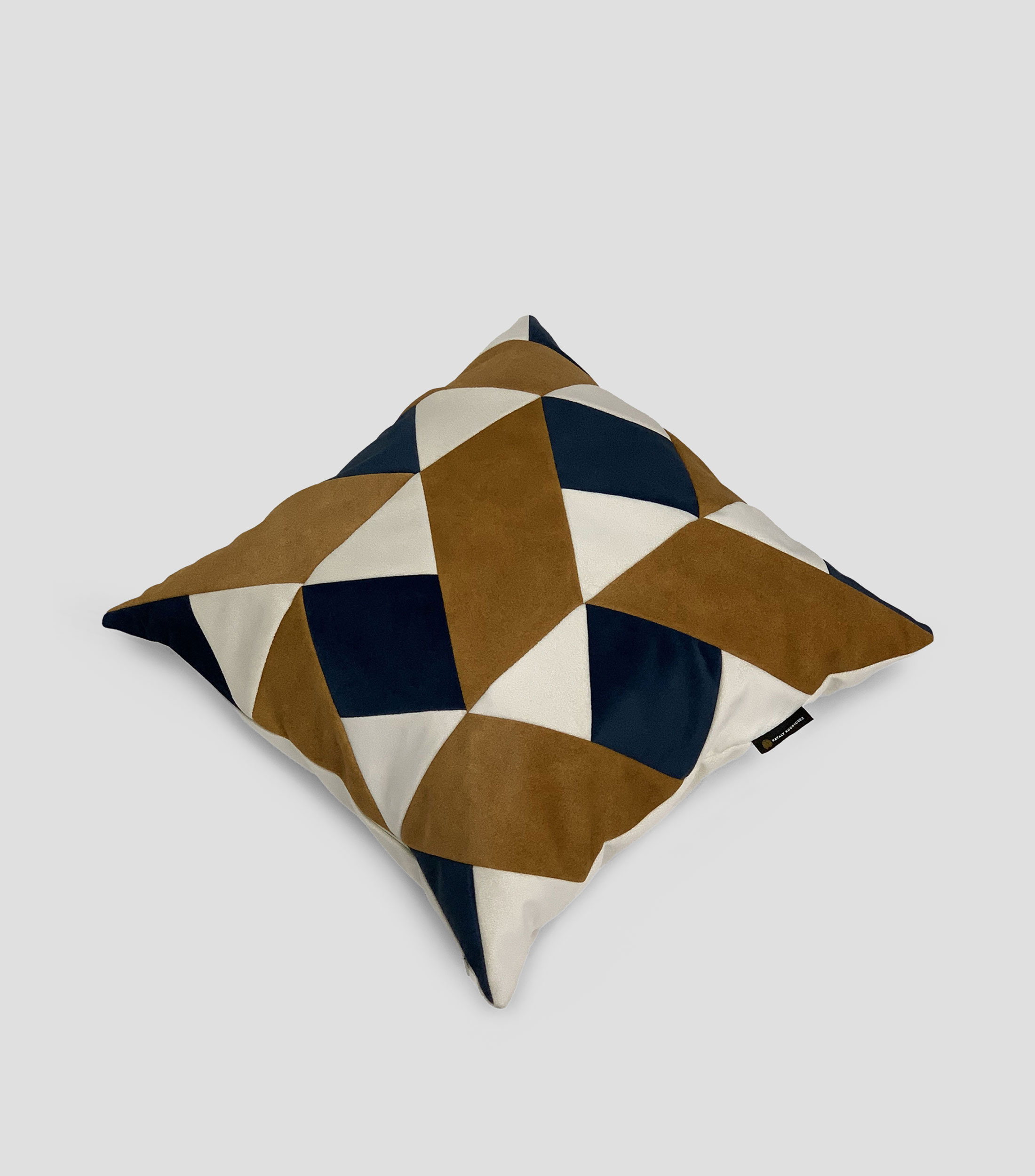 Cojín decorativo de alta costura hueso, mango y azul cobalto