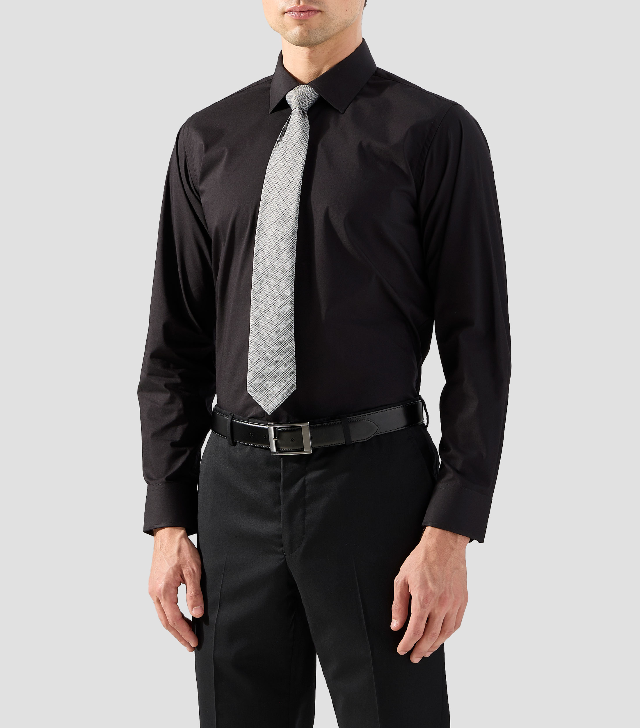 Camisa de vestir lisa con manga larga Hombre