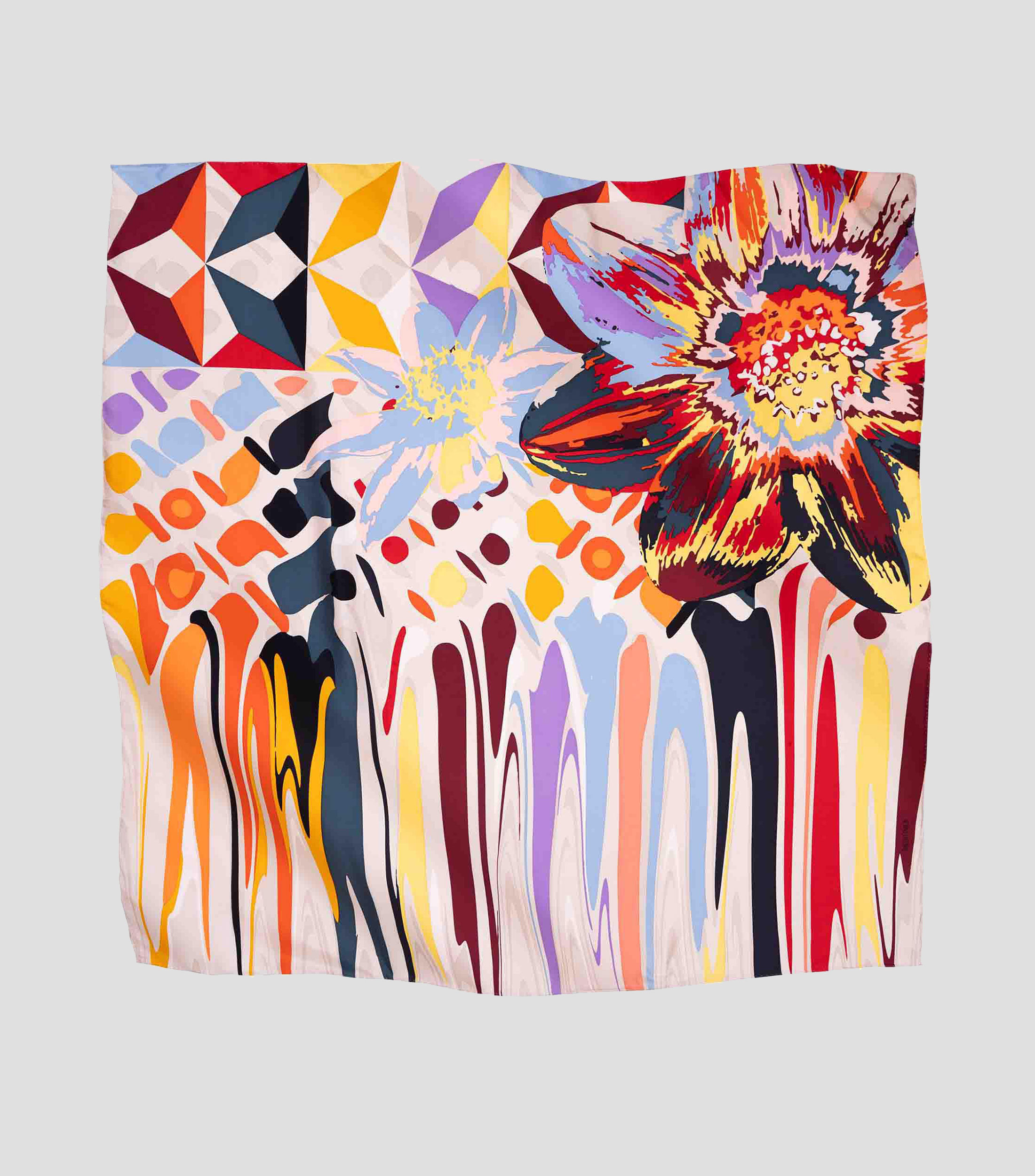 Mascada en seda multicolor estampada Mujer