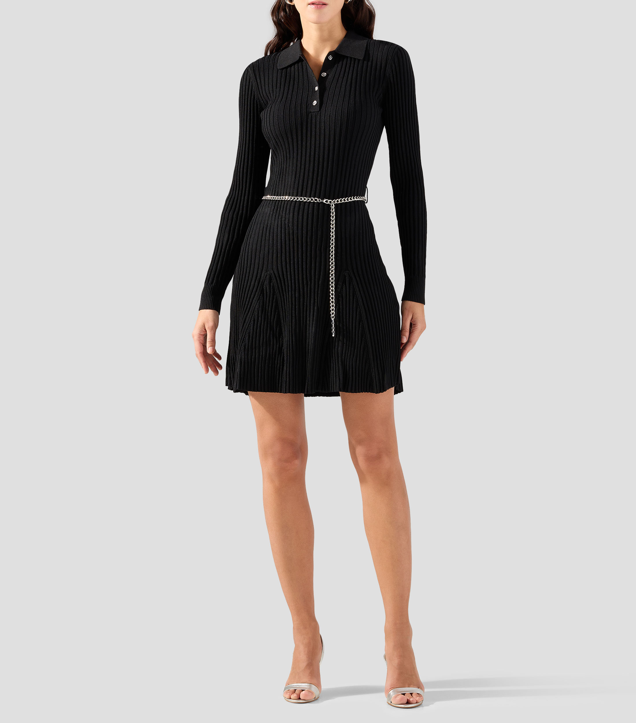 Vestido mini de manga larga liso Mujer