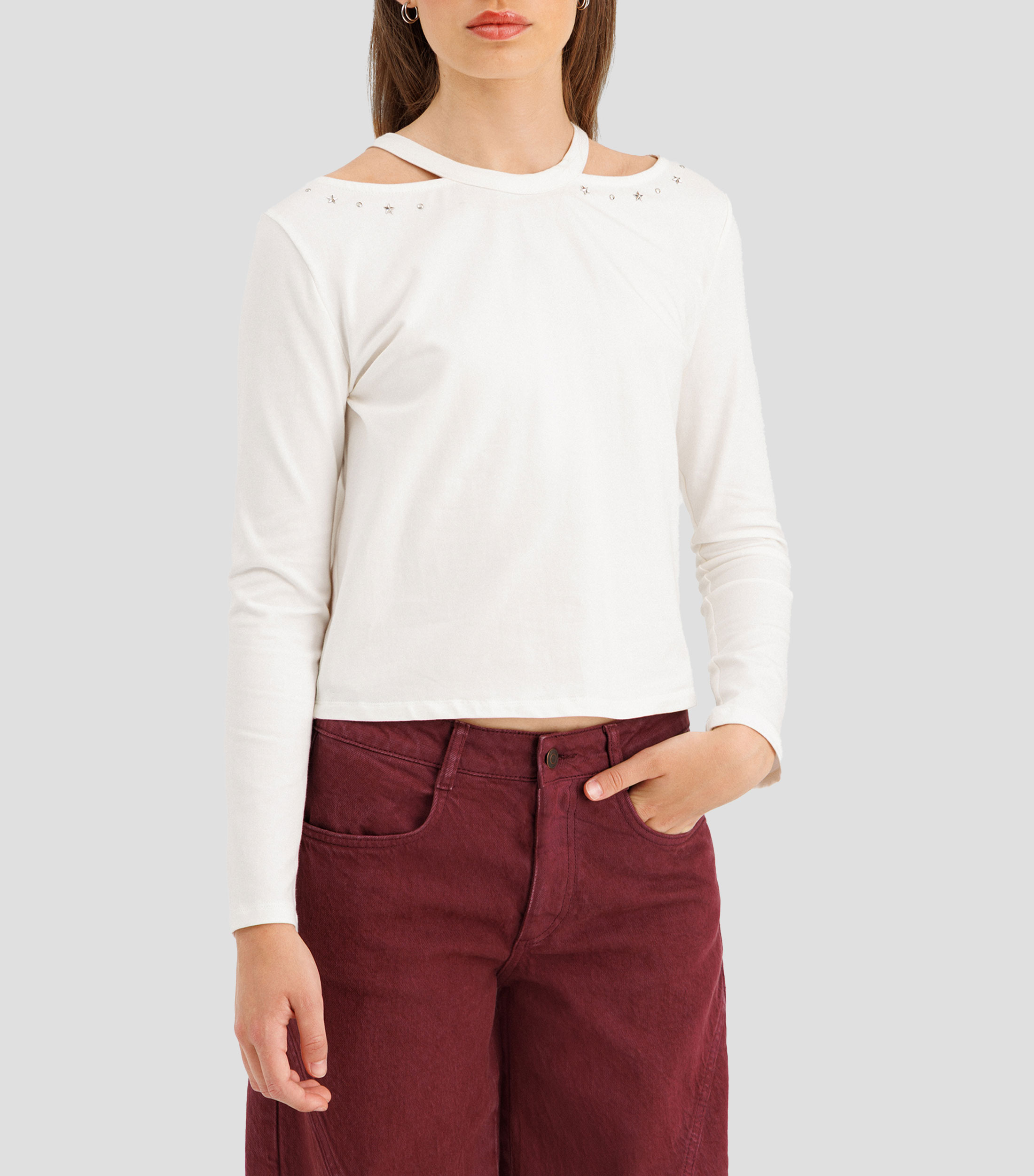 Playera cuello redondo manga larga lisa Mujer