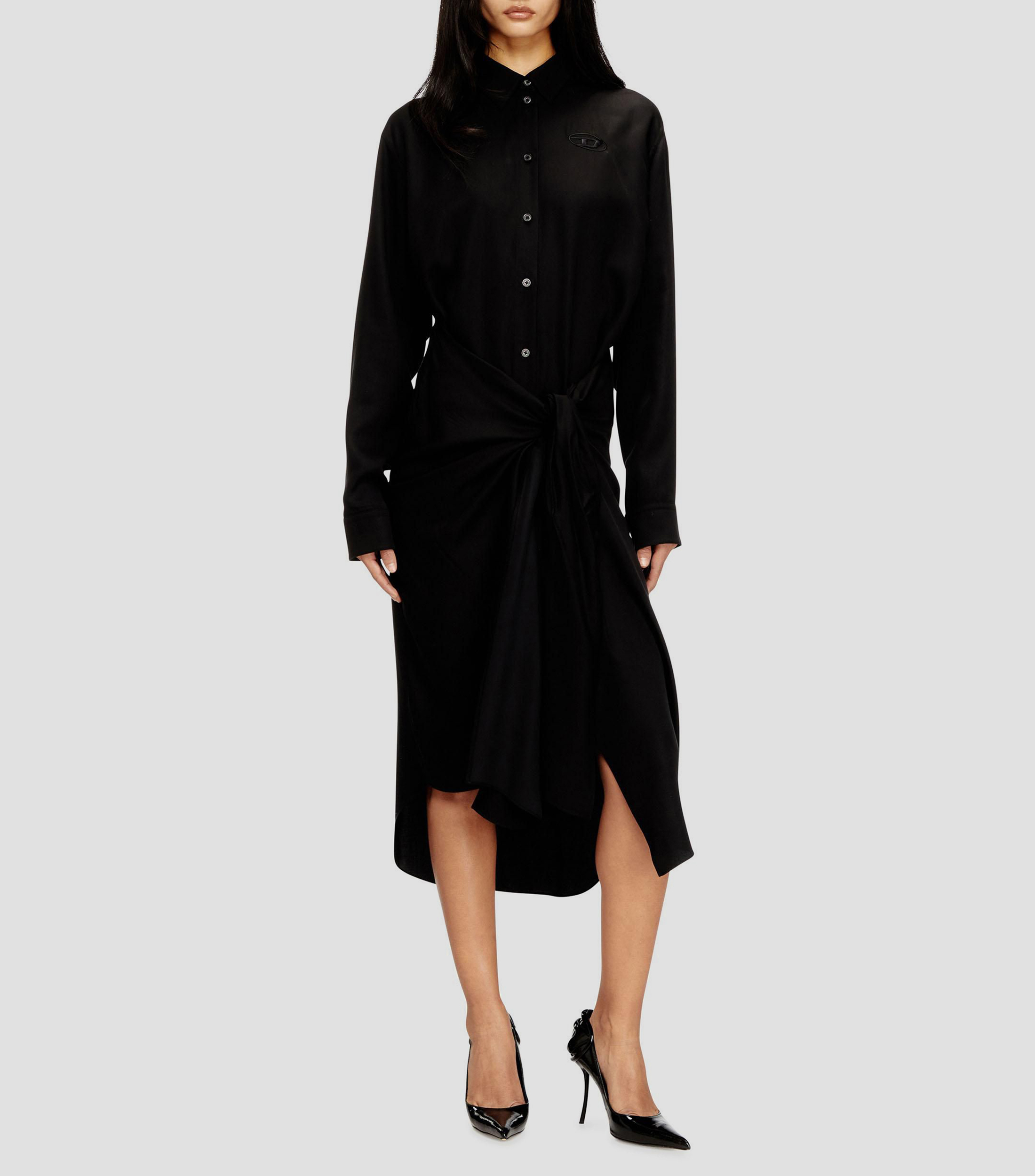 Vestido midi de manga larga liso D-Iletta-S1 Mujer
