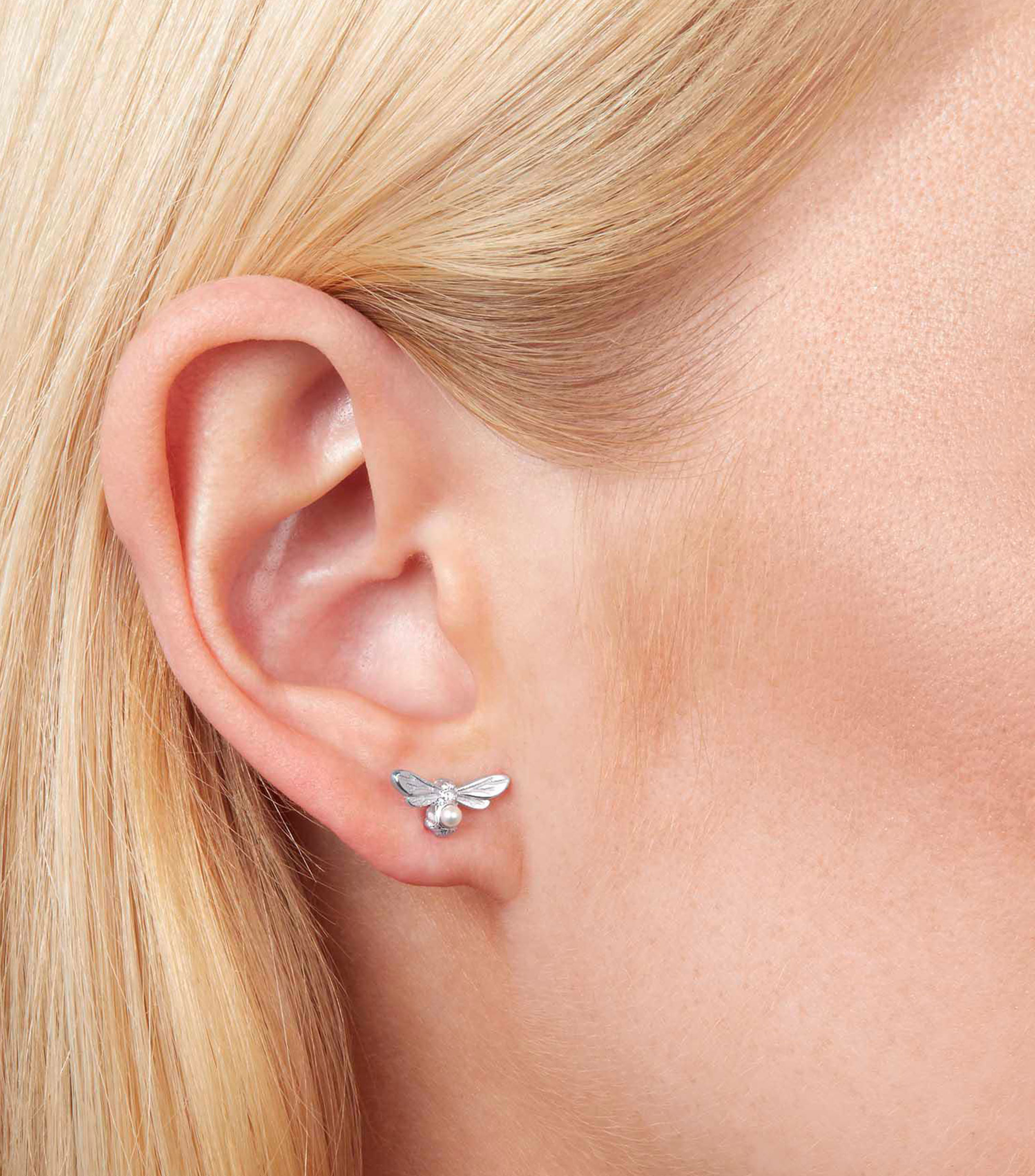 Aretes en Plata Celebration Lucky Bee con perla Mujer