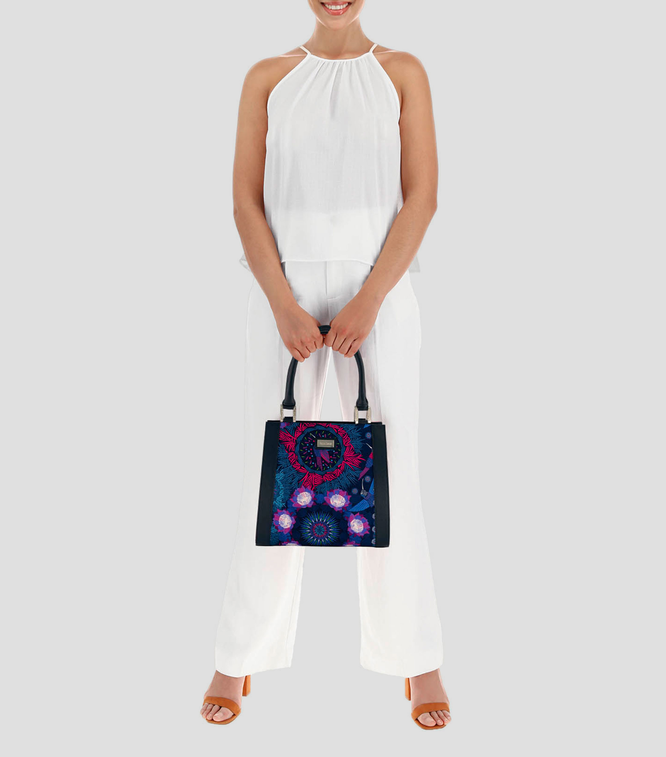 Bolso Satchel en Piel con Flores Mujer