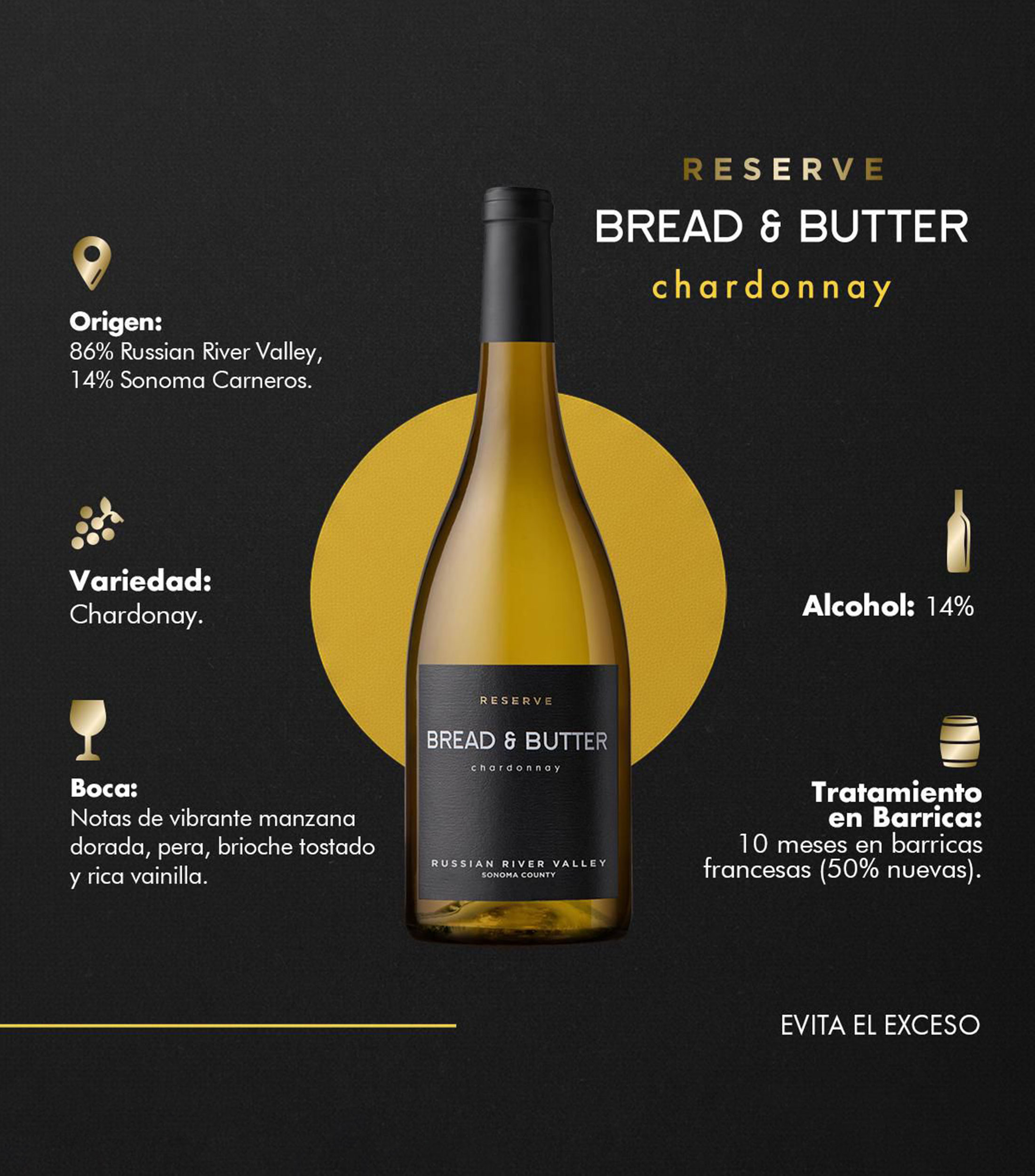 Vino Blanco Chardonnay Reserva Bread & Butter, California, 750 ml