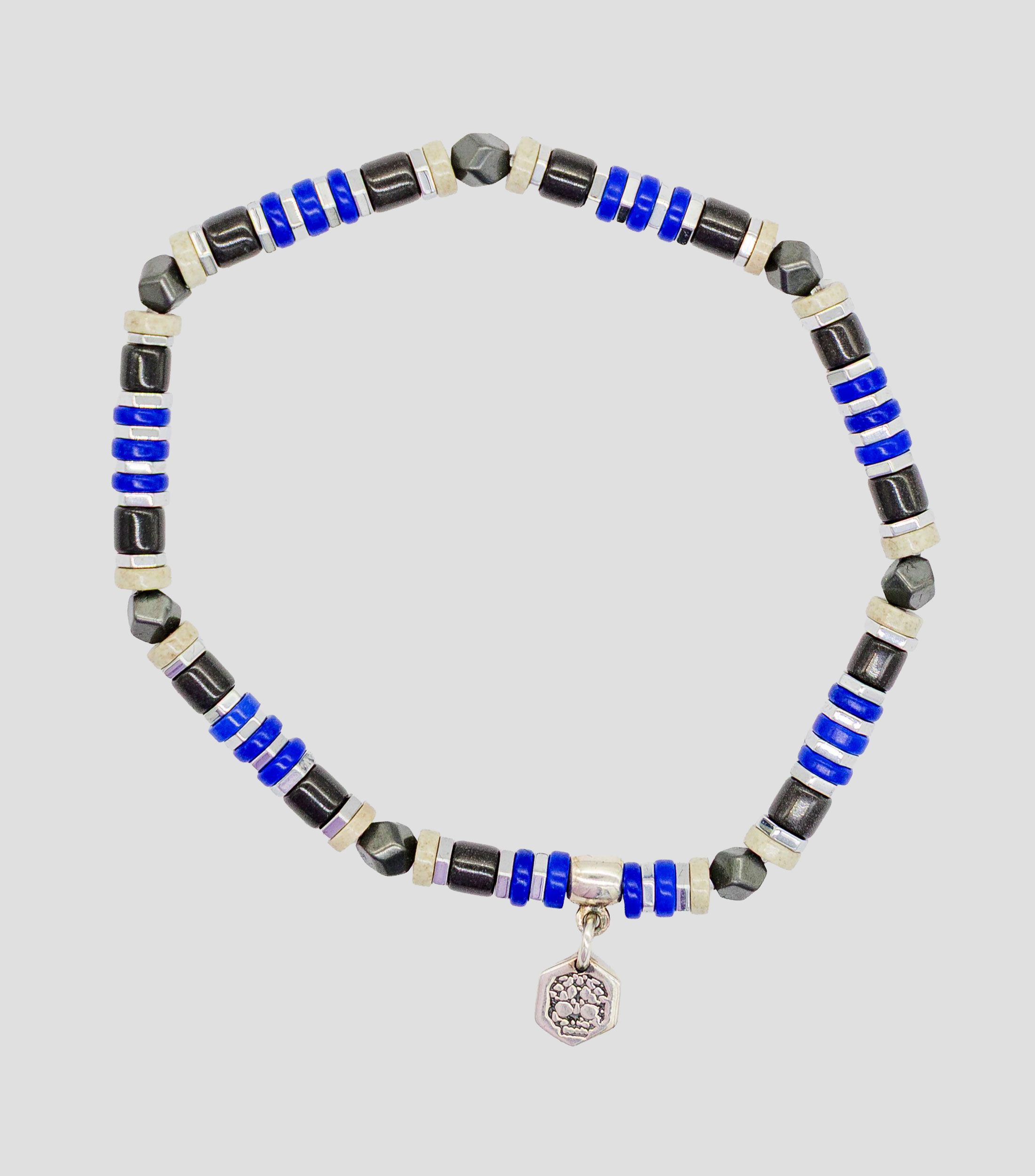 Pulsera en plata 925 azul con cuentas geométricas Hombre