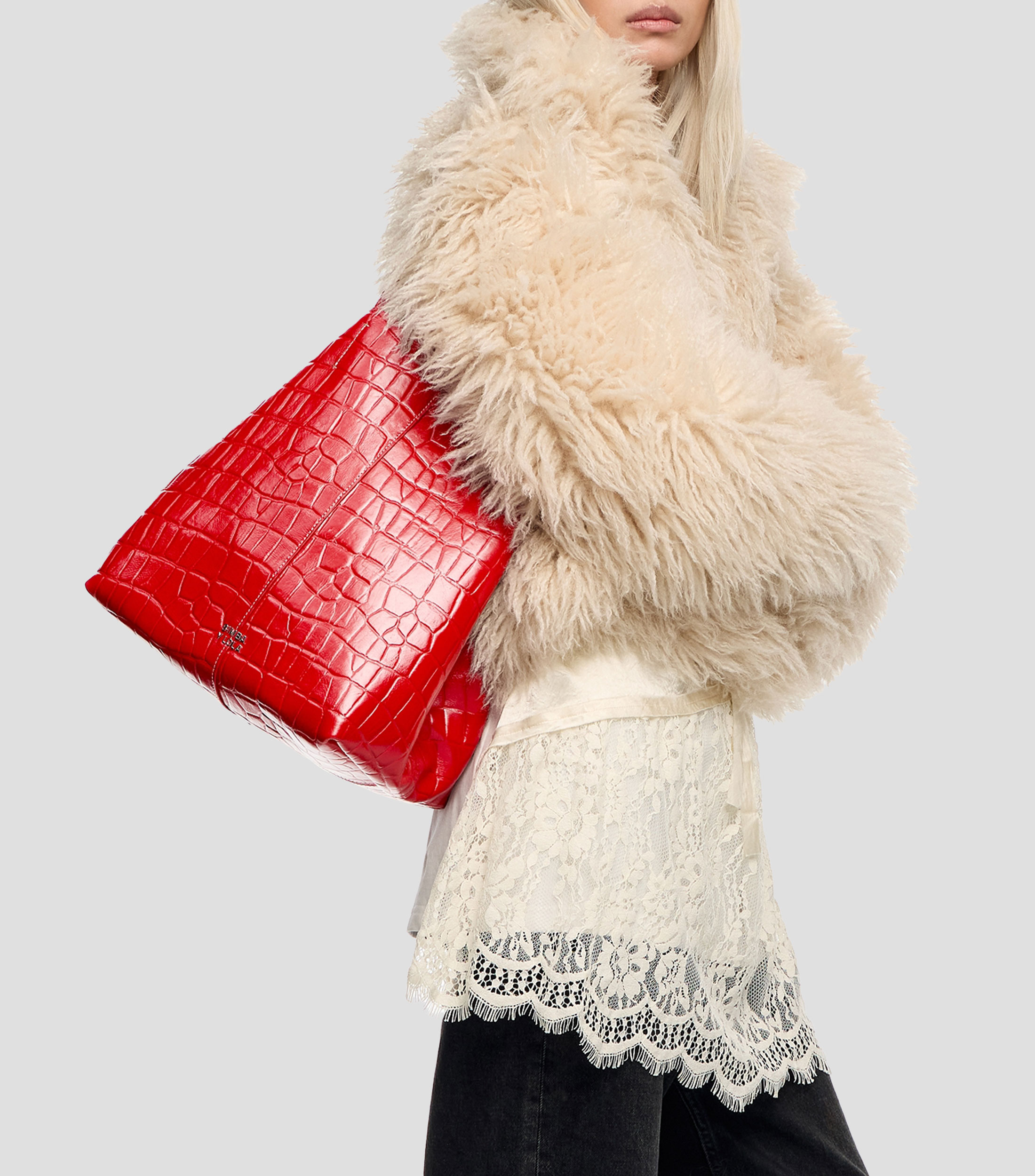 Bolsa tote grande piel roja Mujer
