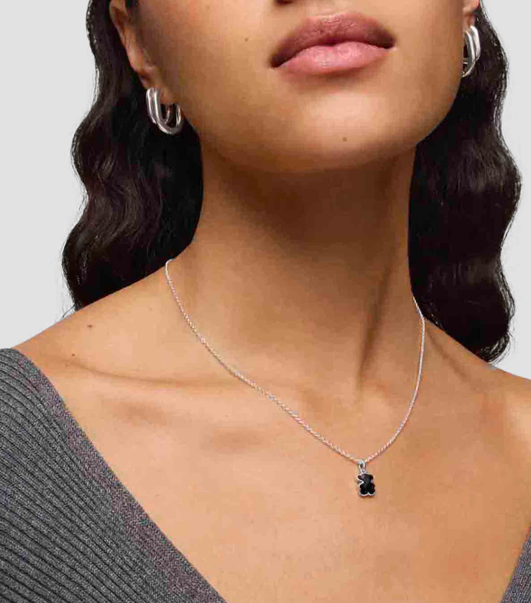 Collar con oso en plata .925 y onix Icon Color Mujer