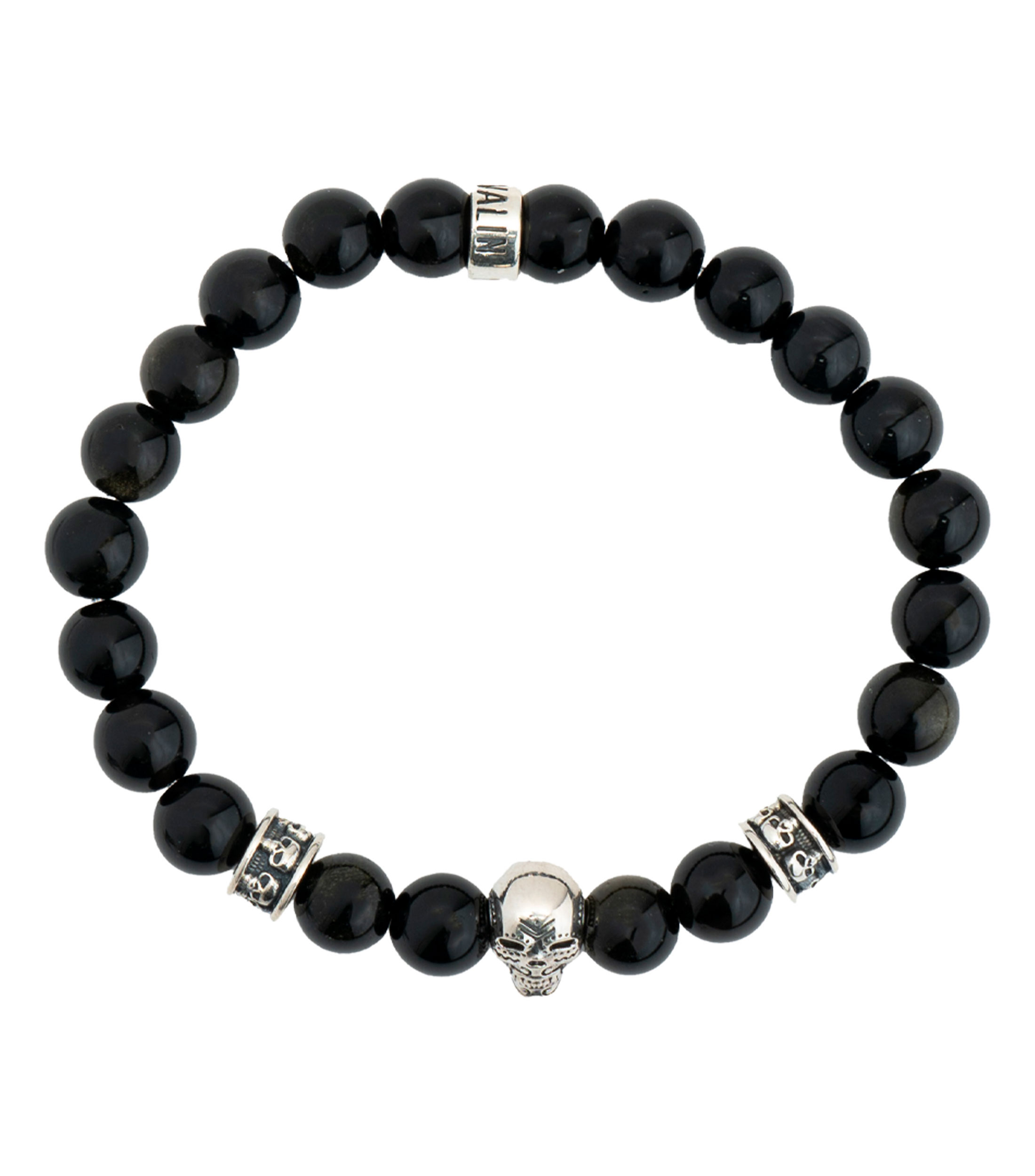 Brazalete Elástico en Obsidiana con Calavera Hombre