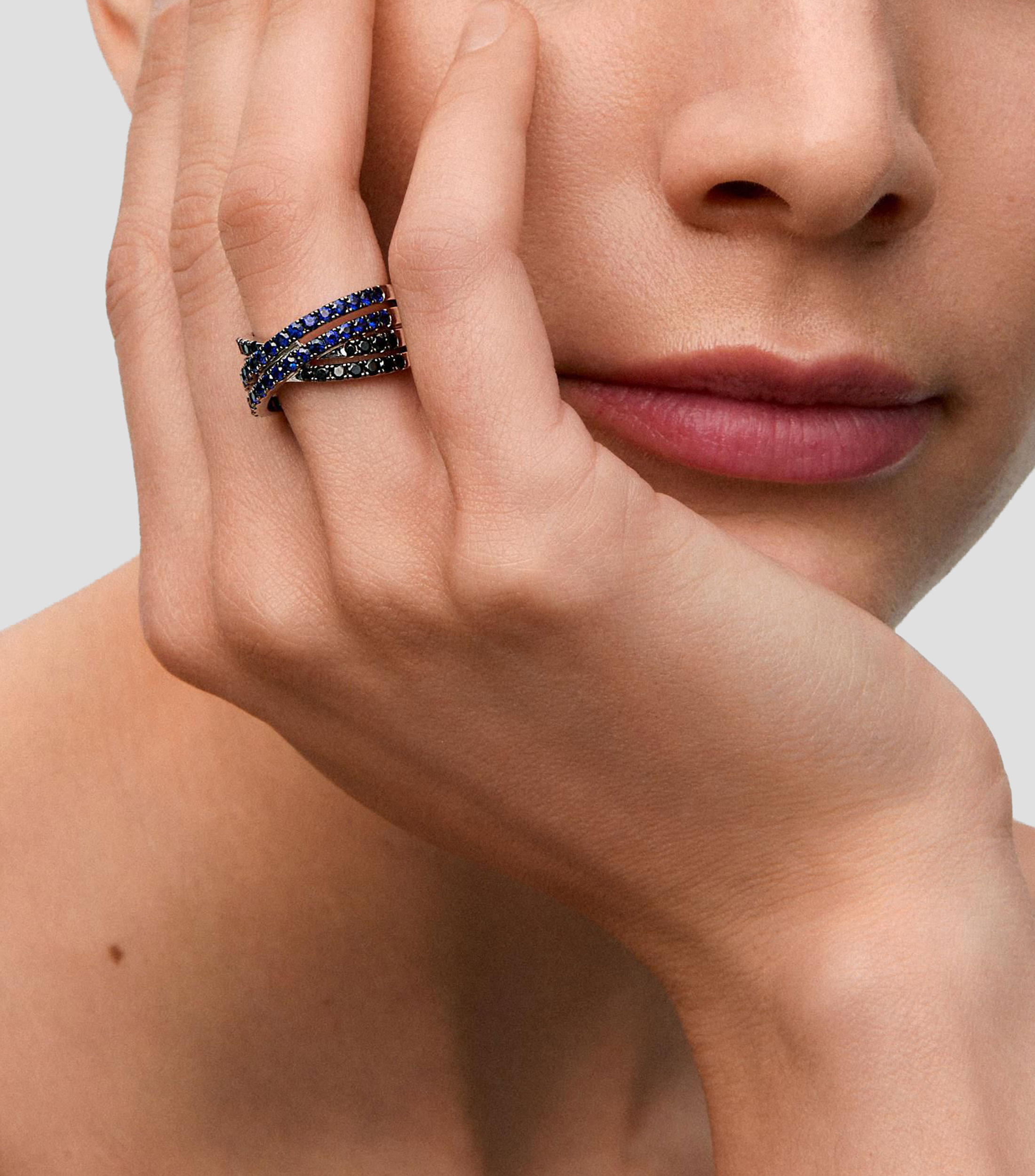 Anillo Cinquillo en Plata con Zafiro Mujer