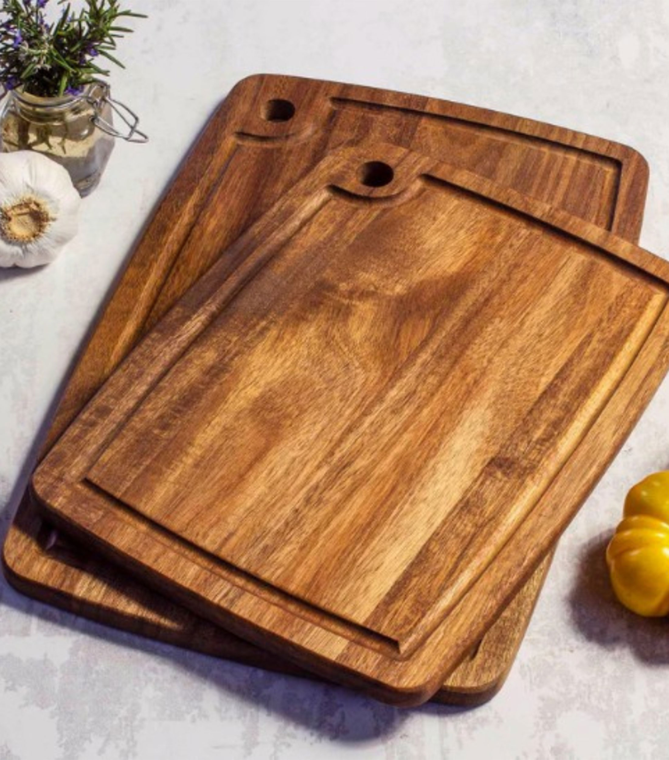 Set 2 tablas para cortar Acacia café