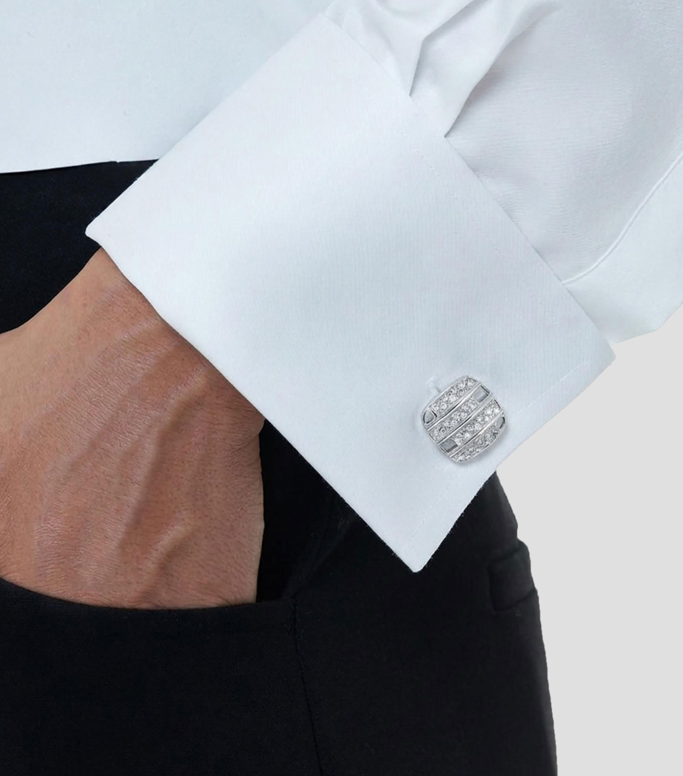 Mancuernillas en Oro blanco de 14 Kilates con diamantes Hombre