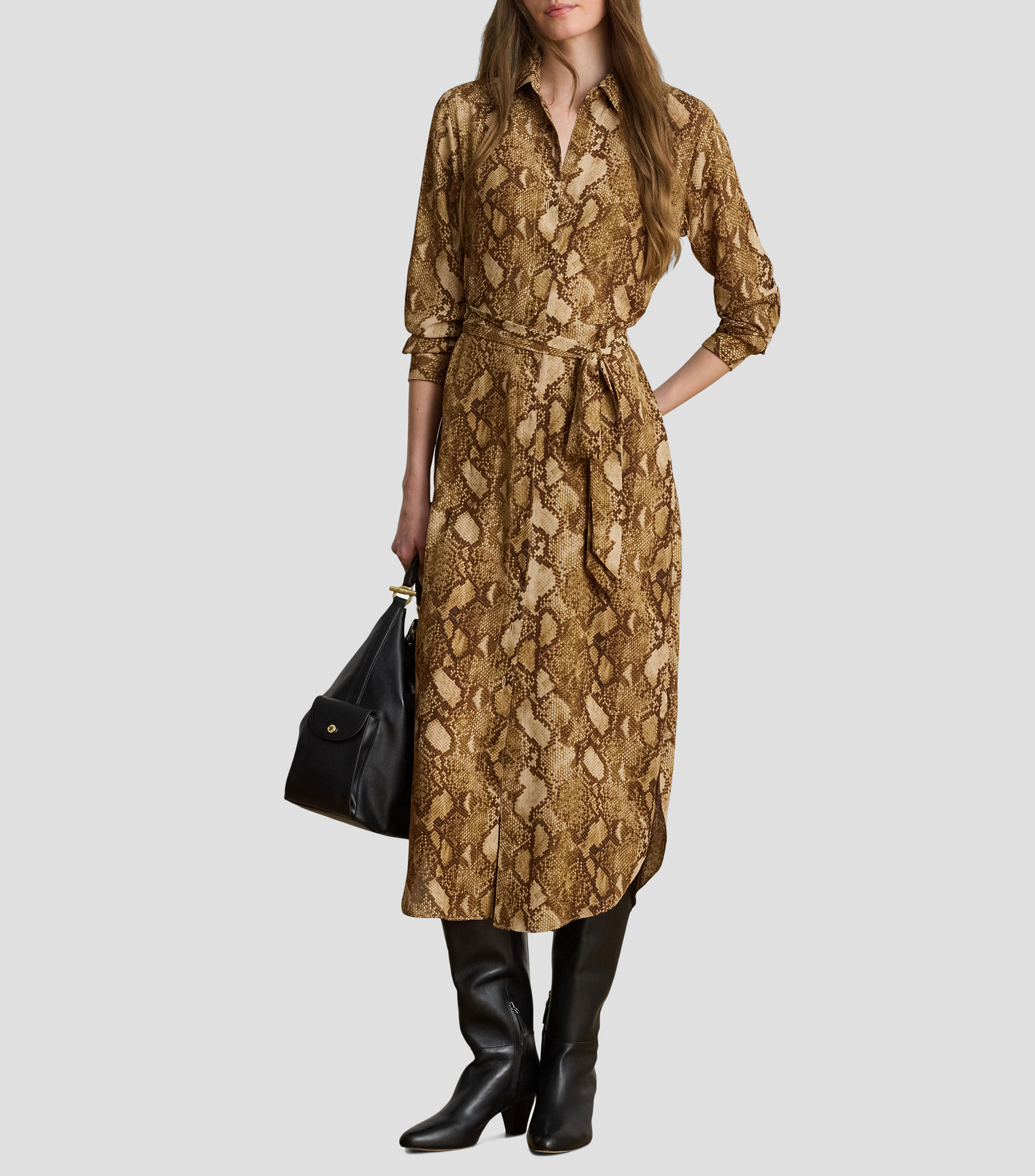Vestido midi manga larga estampado Mujer