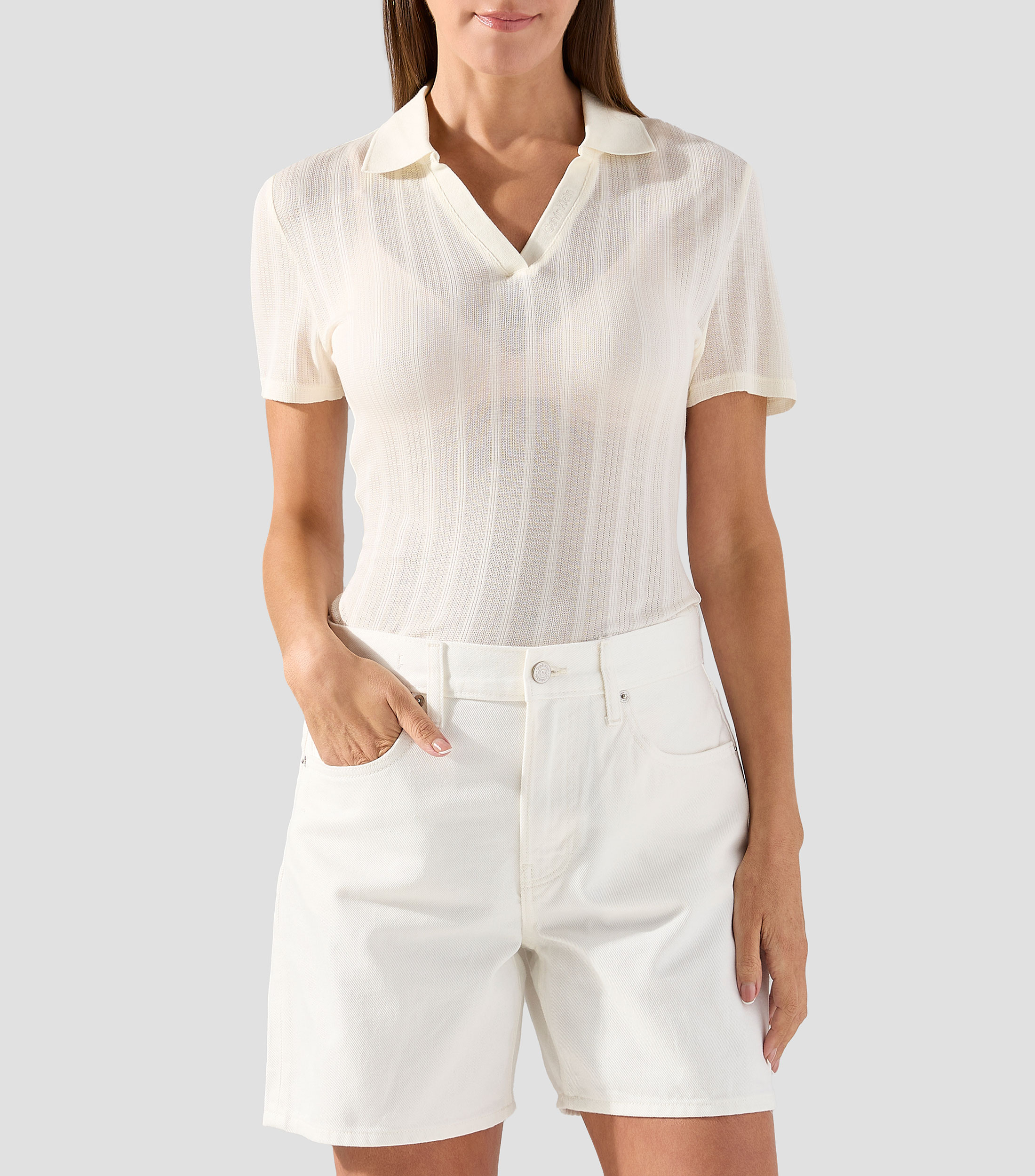 Pantalón Corto Polo Blanco Pantalon Beige Calvin Klein Jeans