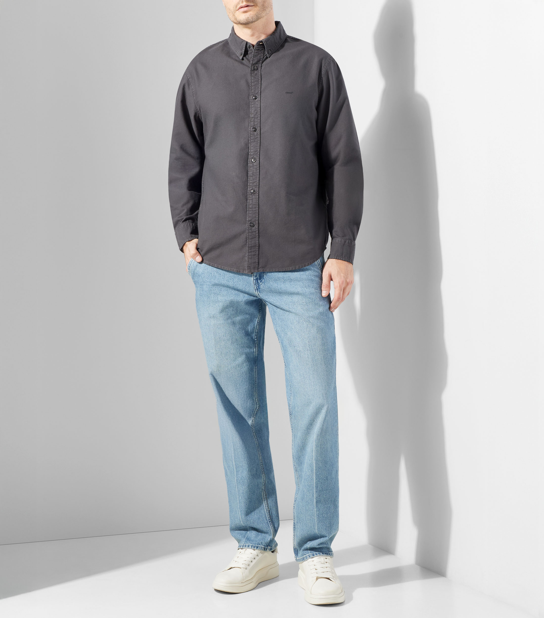 Camisa lisa manga larga Hombre