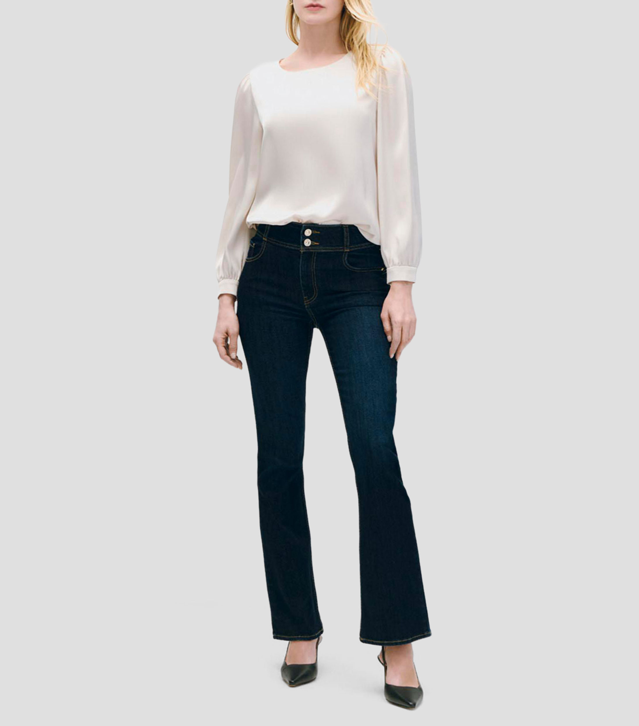 Blusa de satín escote redondo y frunces Mujer