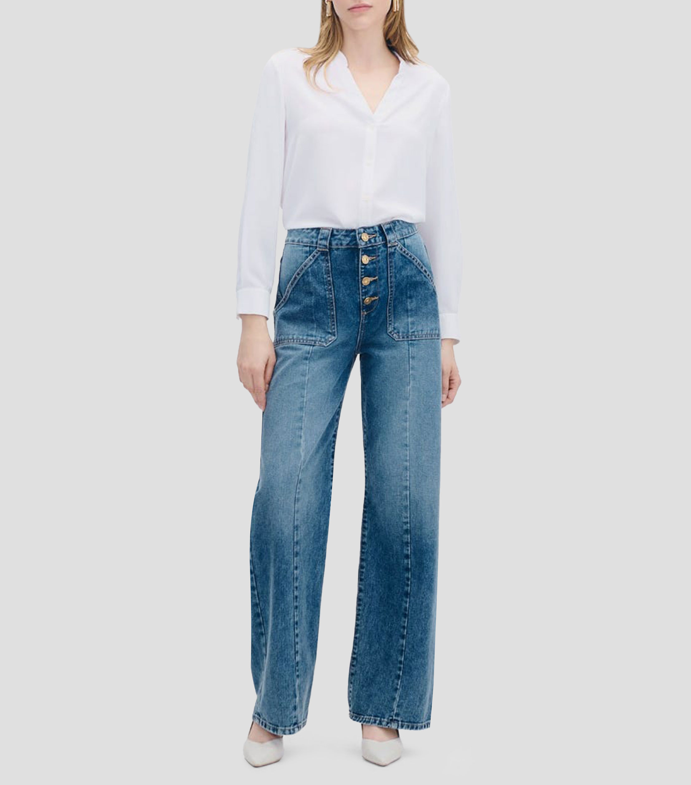 Blusa Blanca Escote V Mujer
