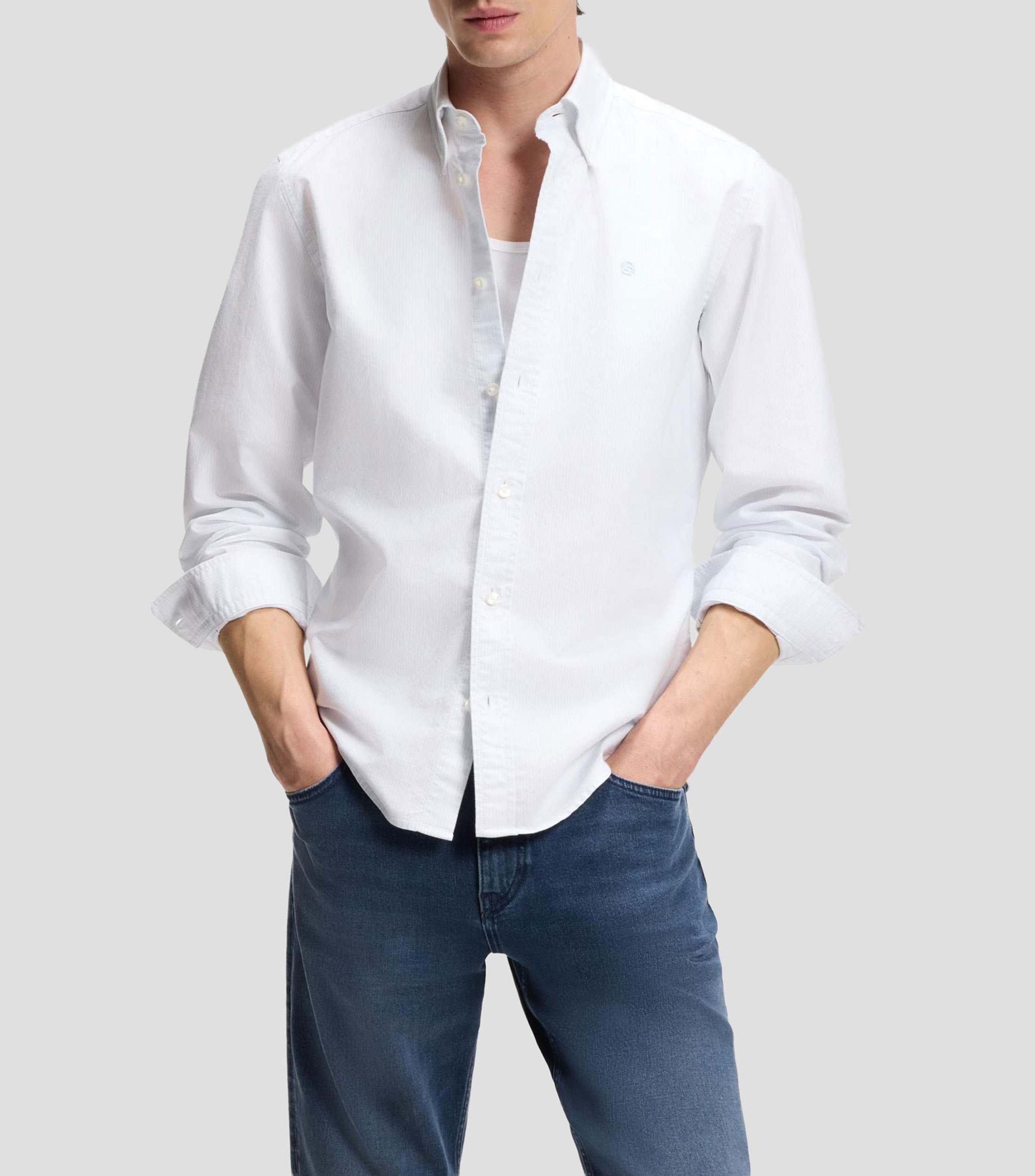 Camisa regular abotonada de algodón Oxford a rayas Hombre