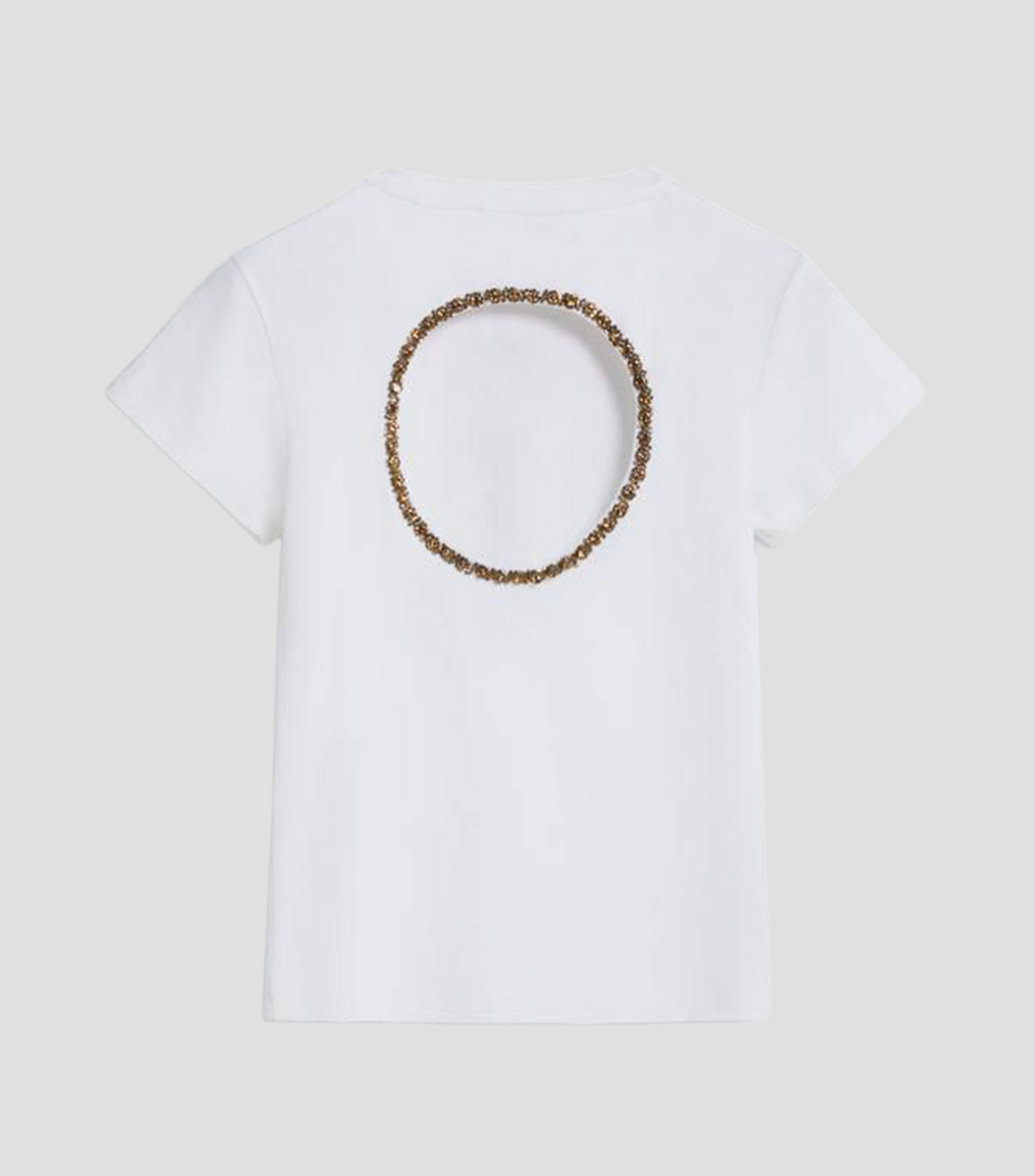 Playera de cuello redondo manga corta con pedrería Mujer