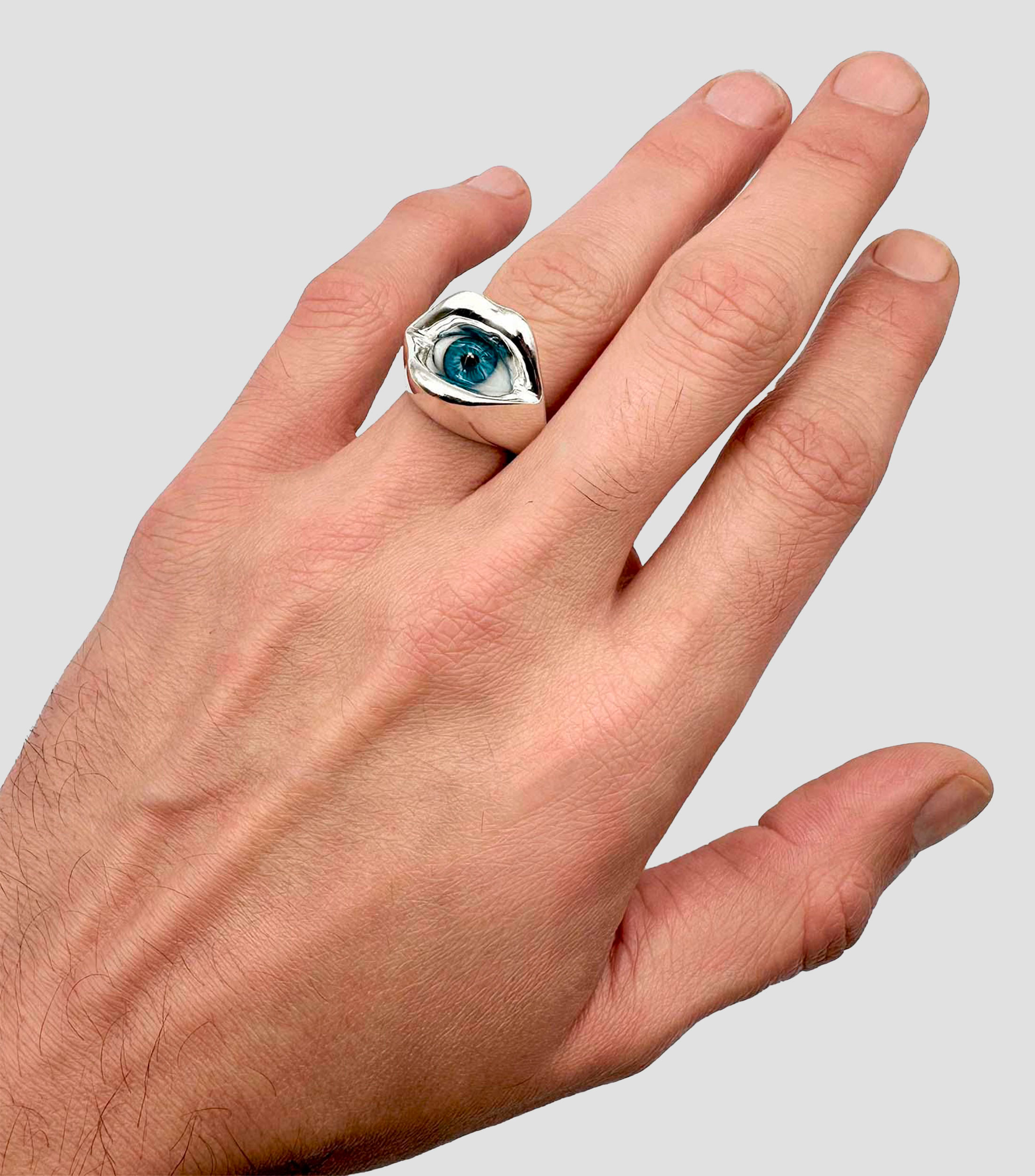 Anillo en plata con cristal azul Hombre