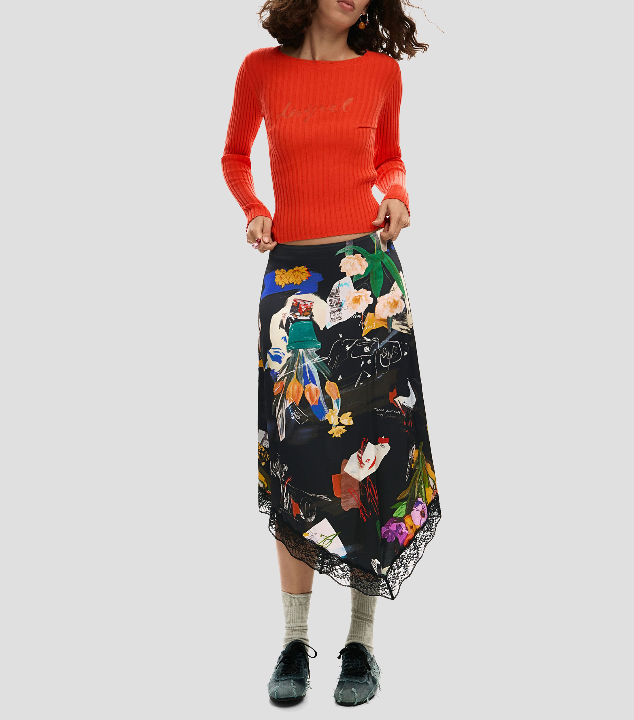 Falda midi de corte regular estampado Mujer