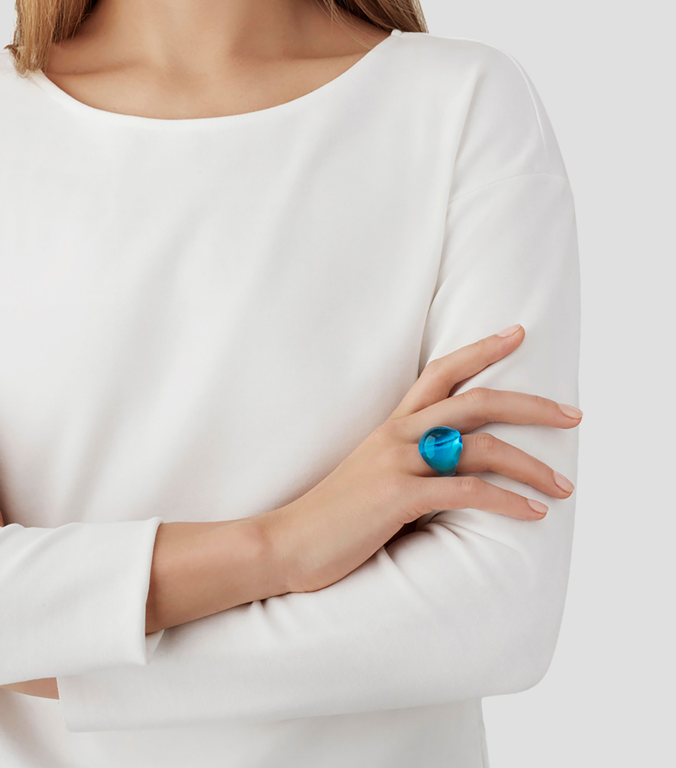 Anillo Cabochon con cristal azul ligero Mujer Talla 49