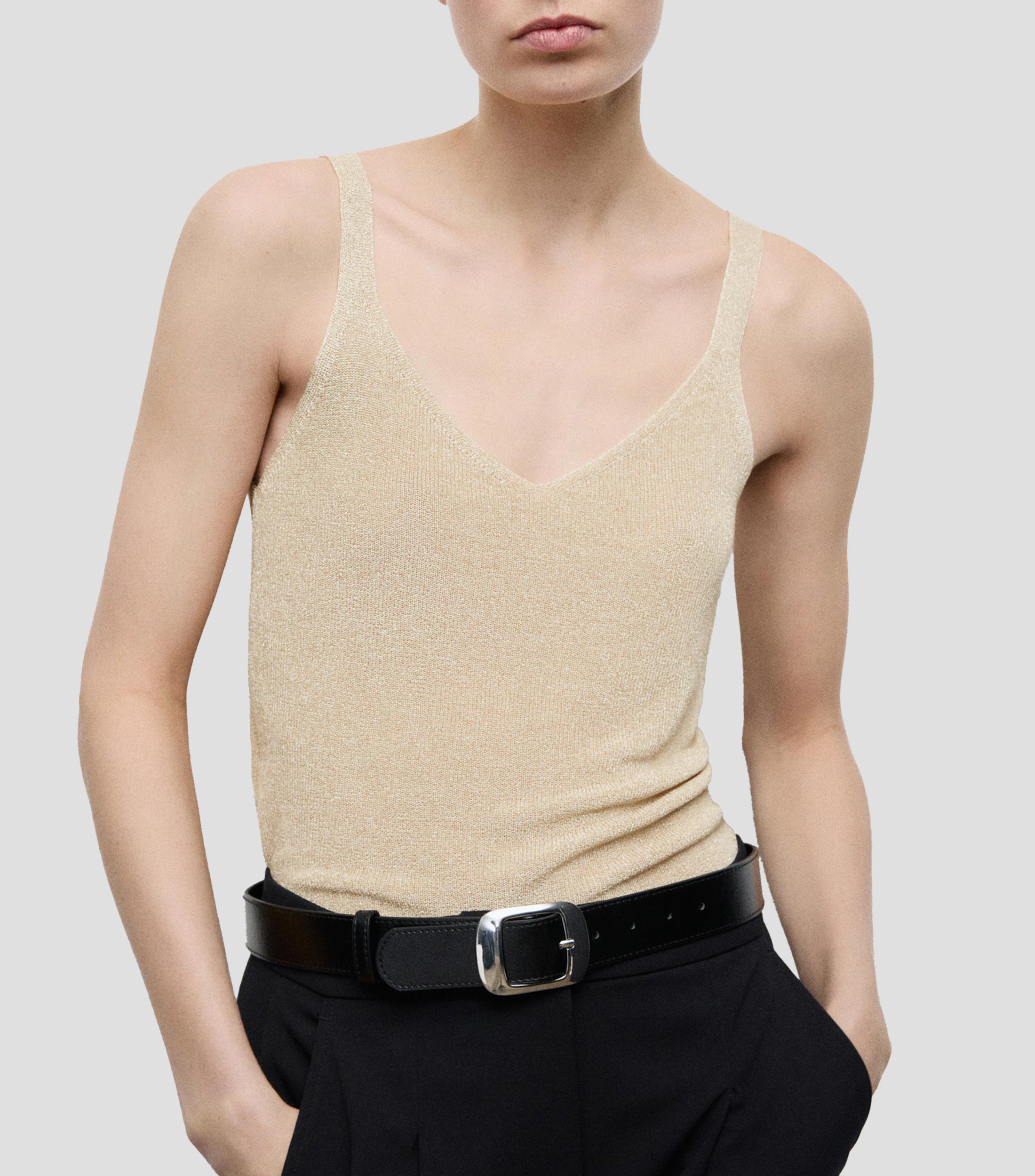 Top cuello V sin mangas liso Mujer