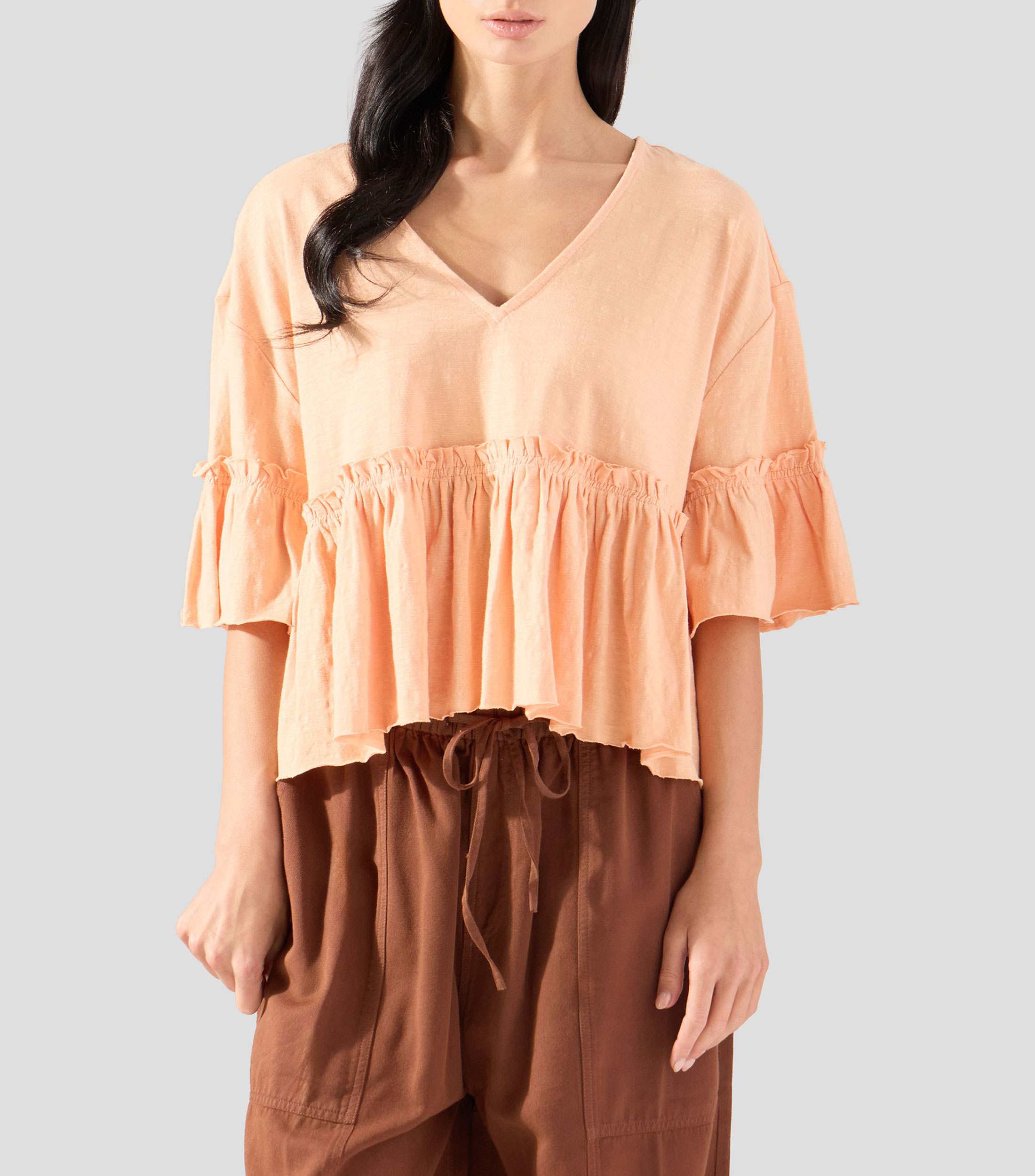 Blusa lisa con manga corta Mujer