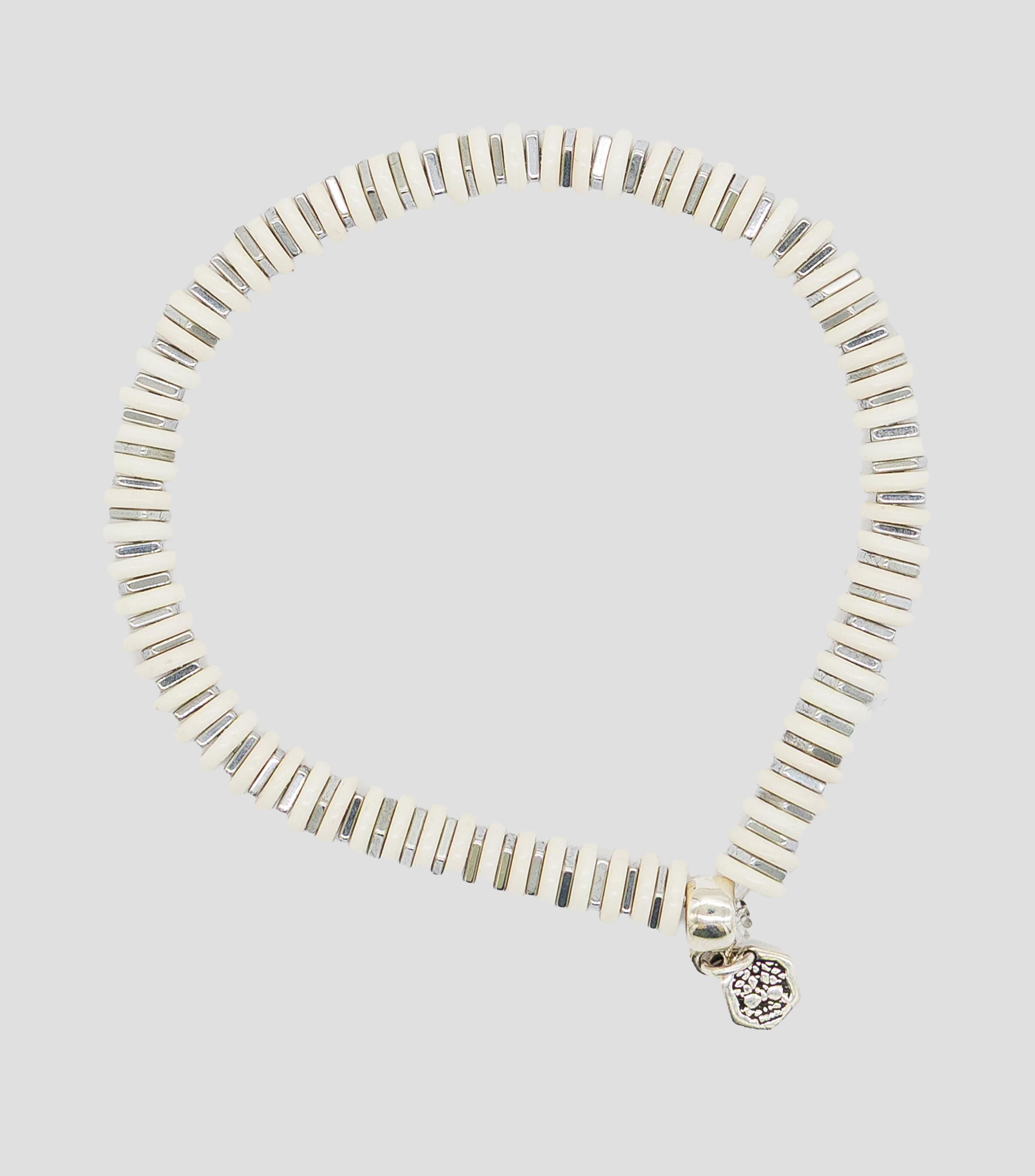 Pulsera en plata 925 blanca con cuentas de disco Hombre