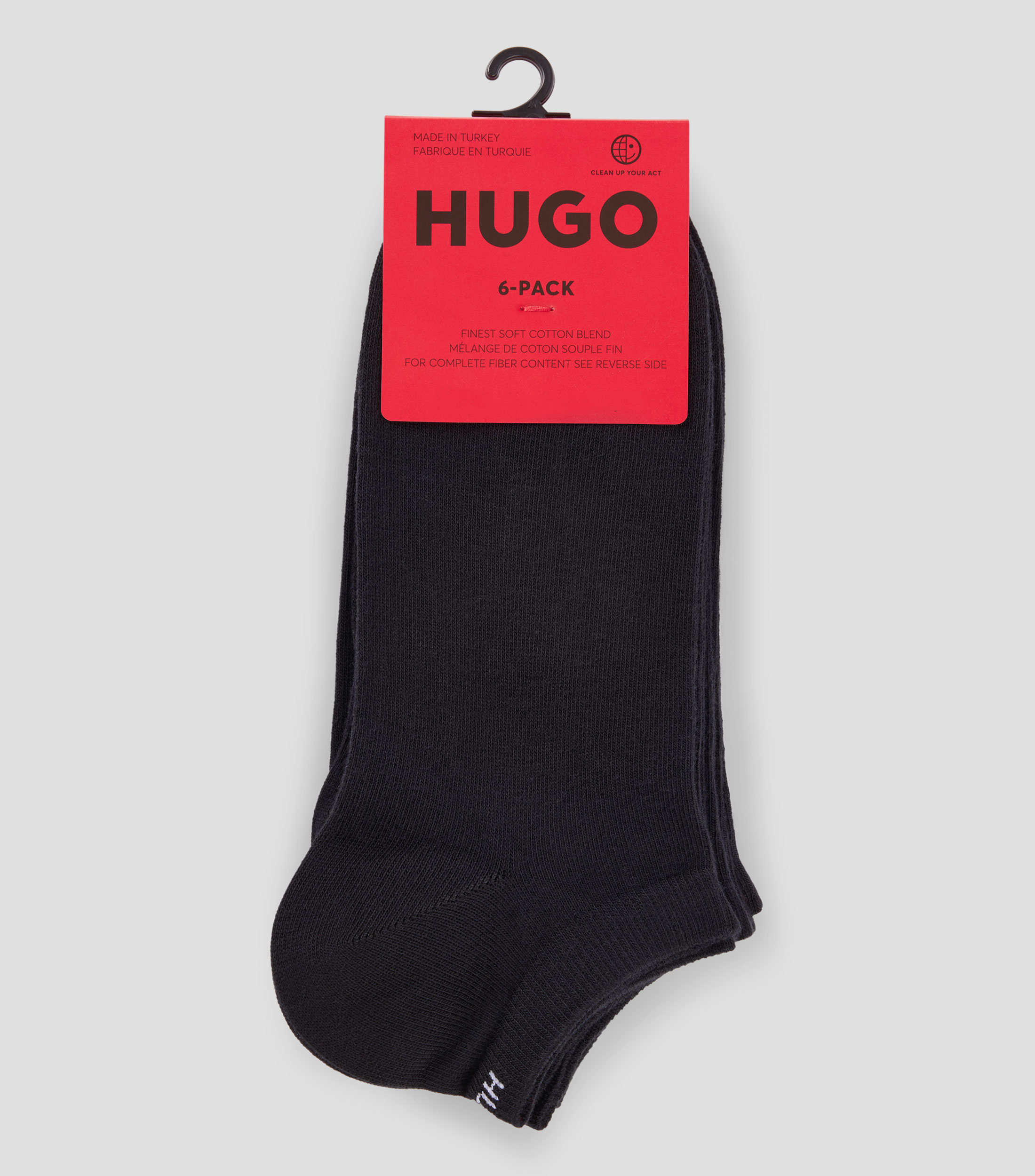 Paquete de seis pares de calcetines tobilleros de algodón con logos Hombre