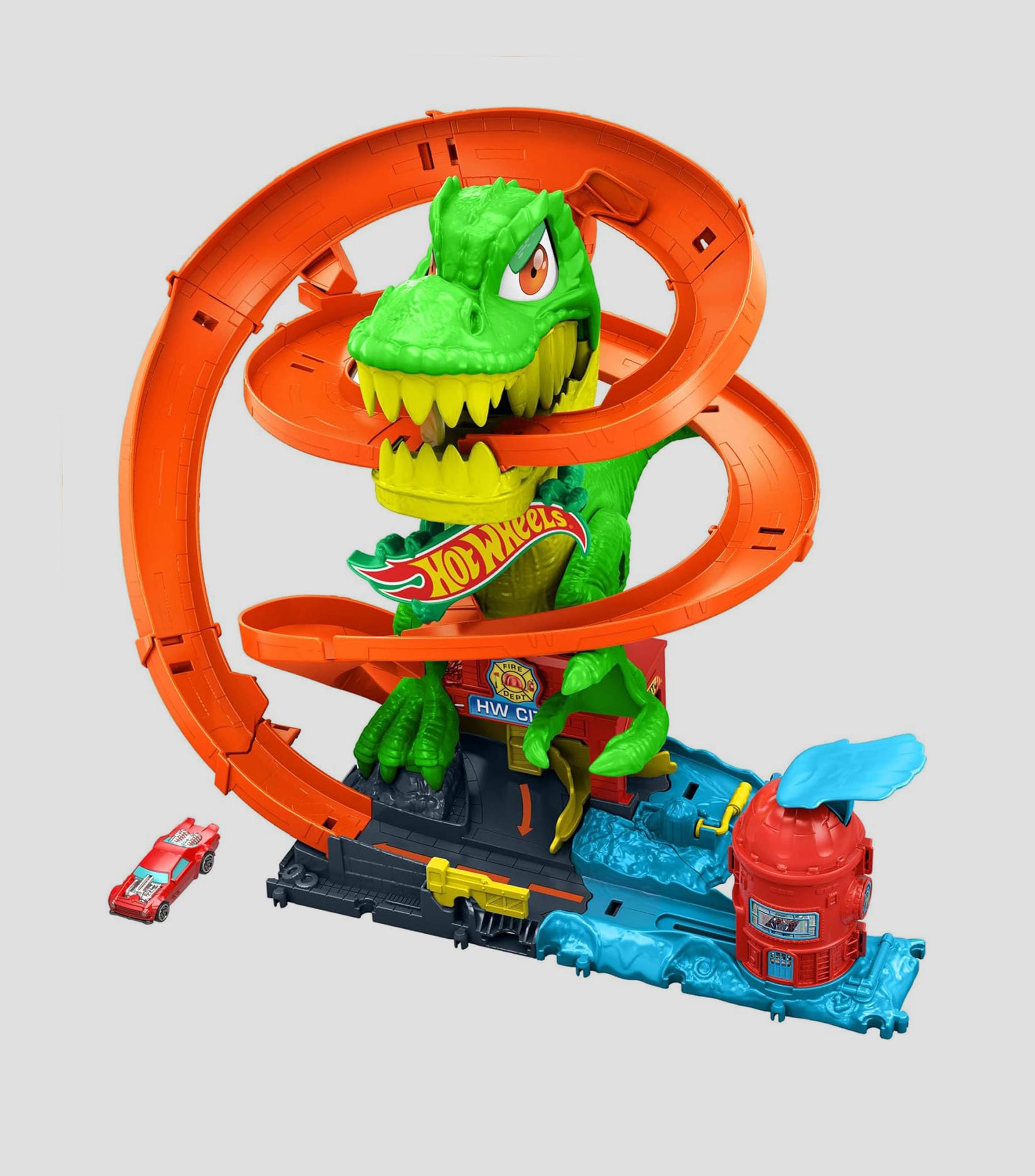 Pista Hot Wheels T-Rex vs Estación de Bomberos