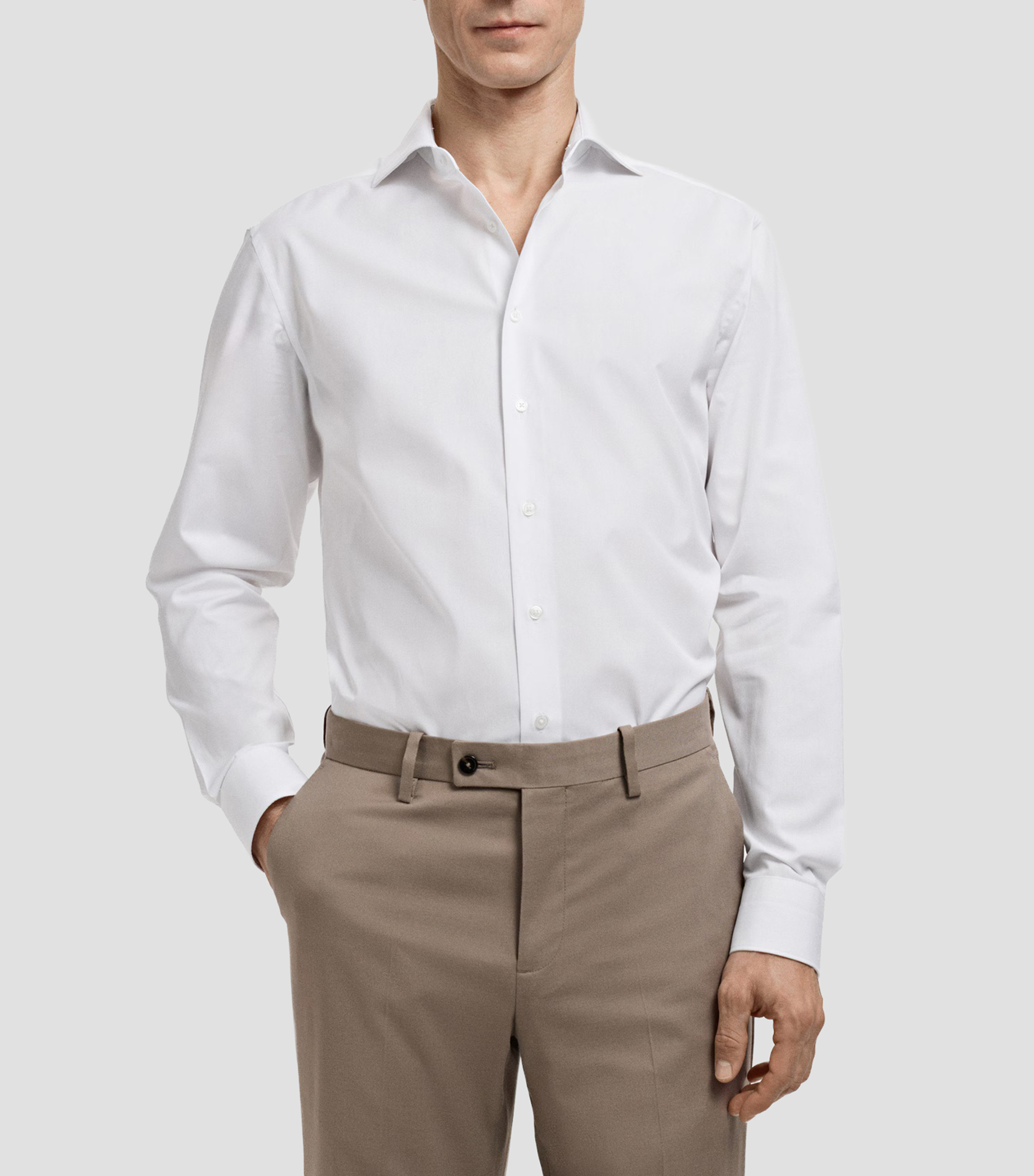 Camisa de vestir lisa de manga larga Hombre