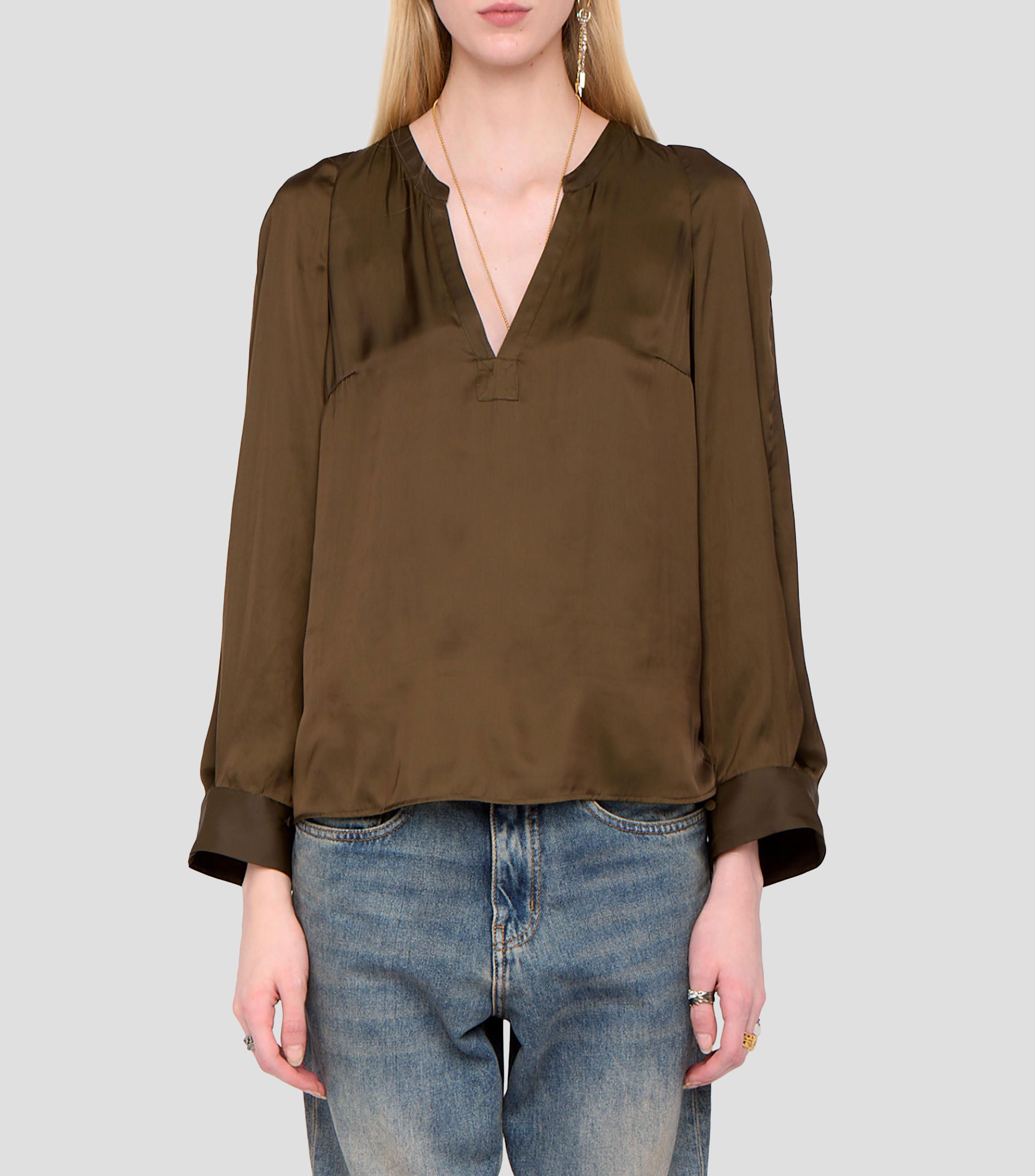 Camisa lisa con manga larga Mujer