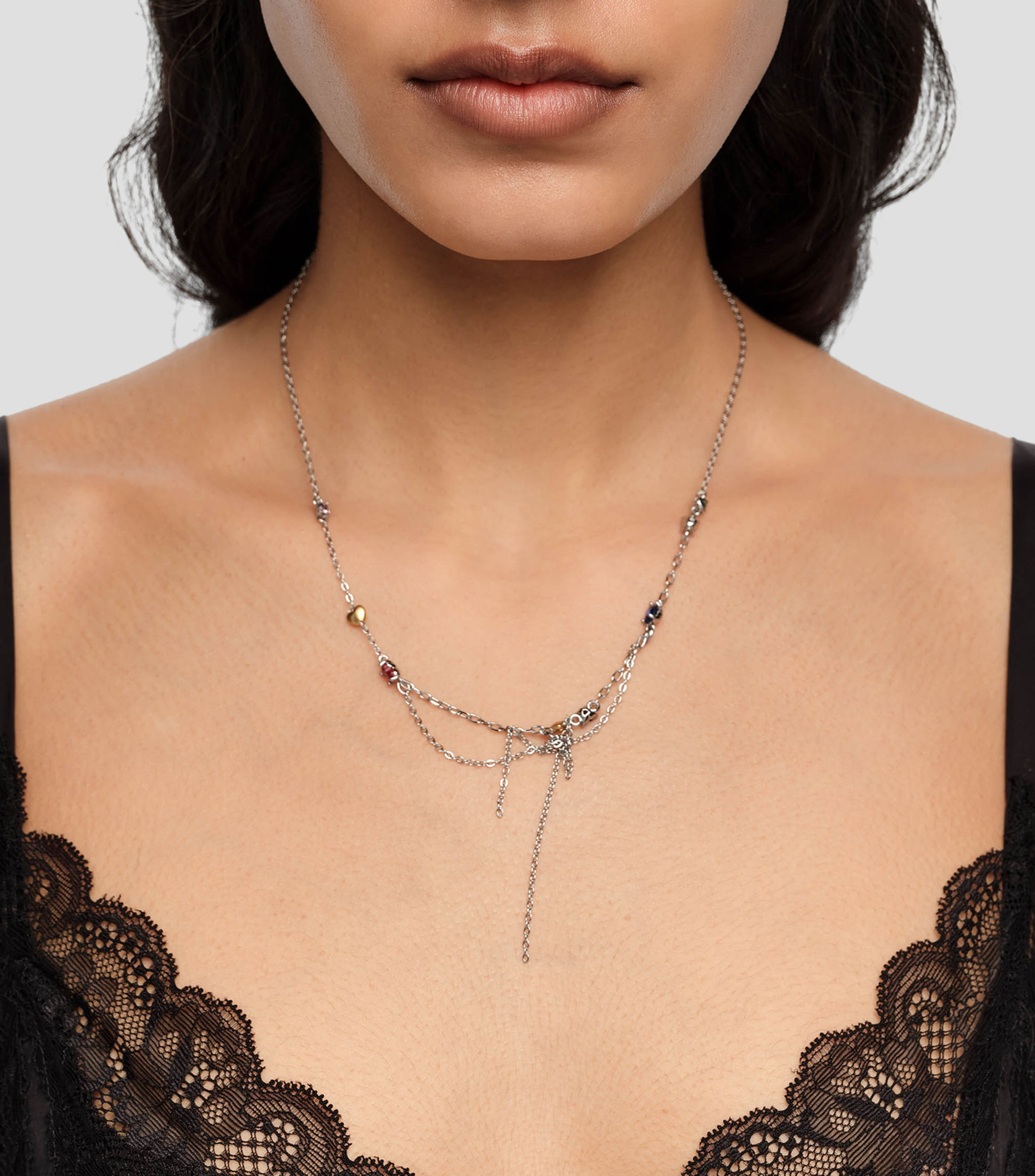 Collar cristales y cadenas plateado Mujer