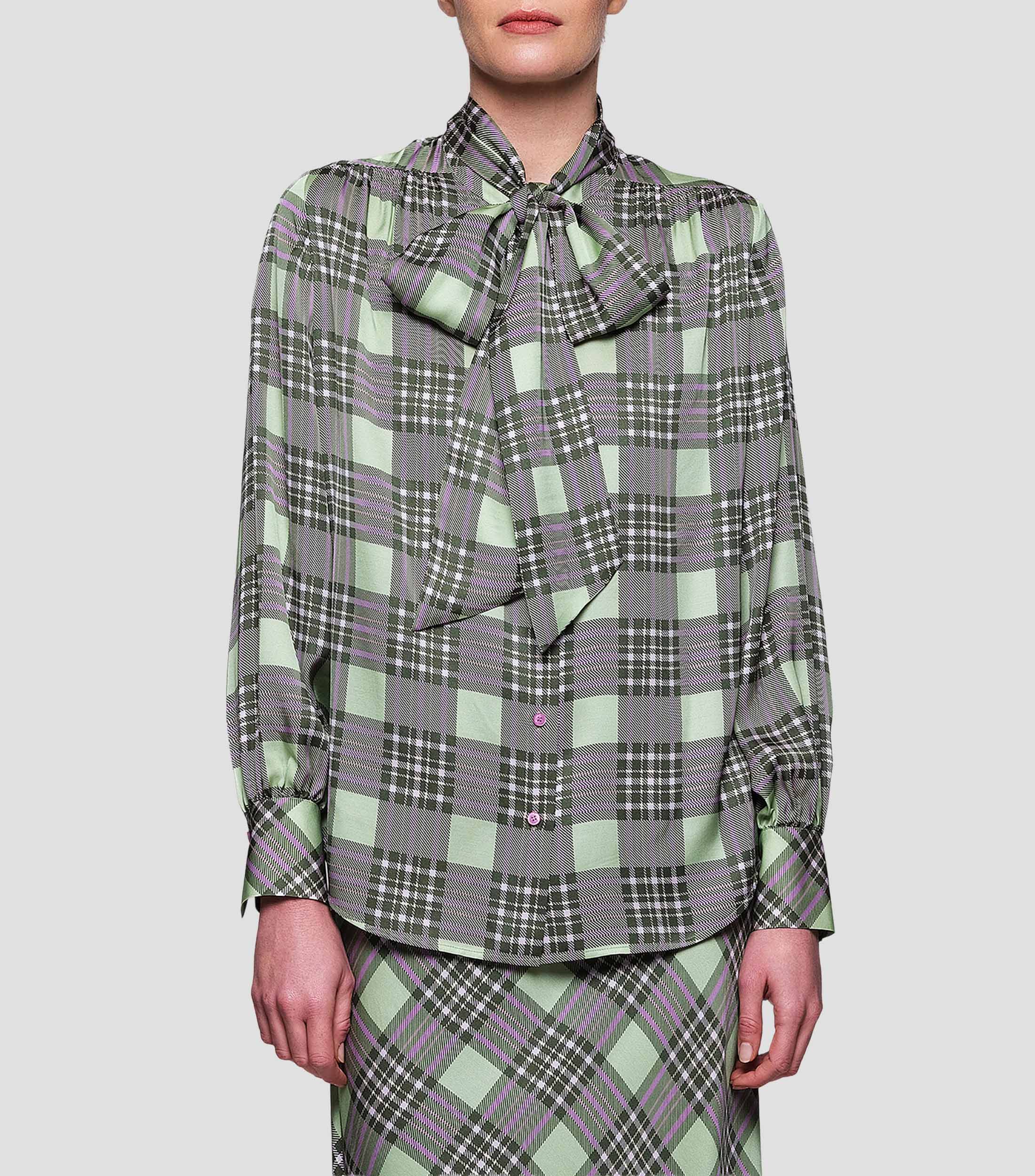 Blusa a cuadros manga larga Mujer