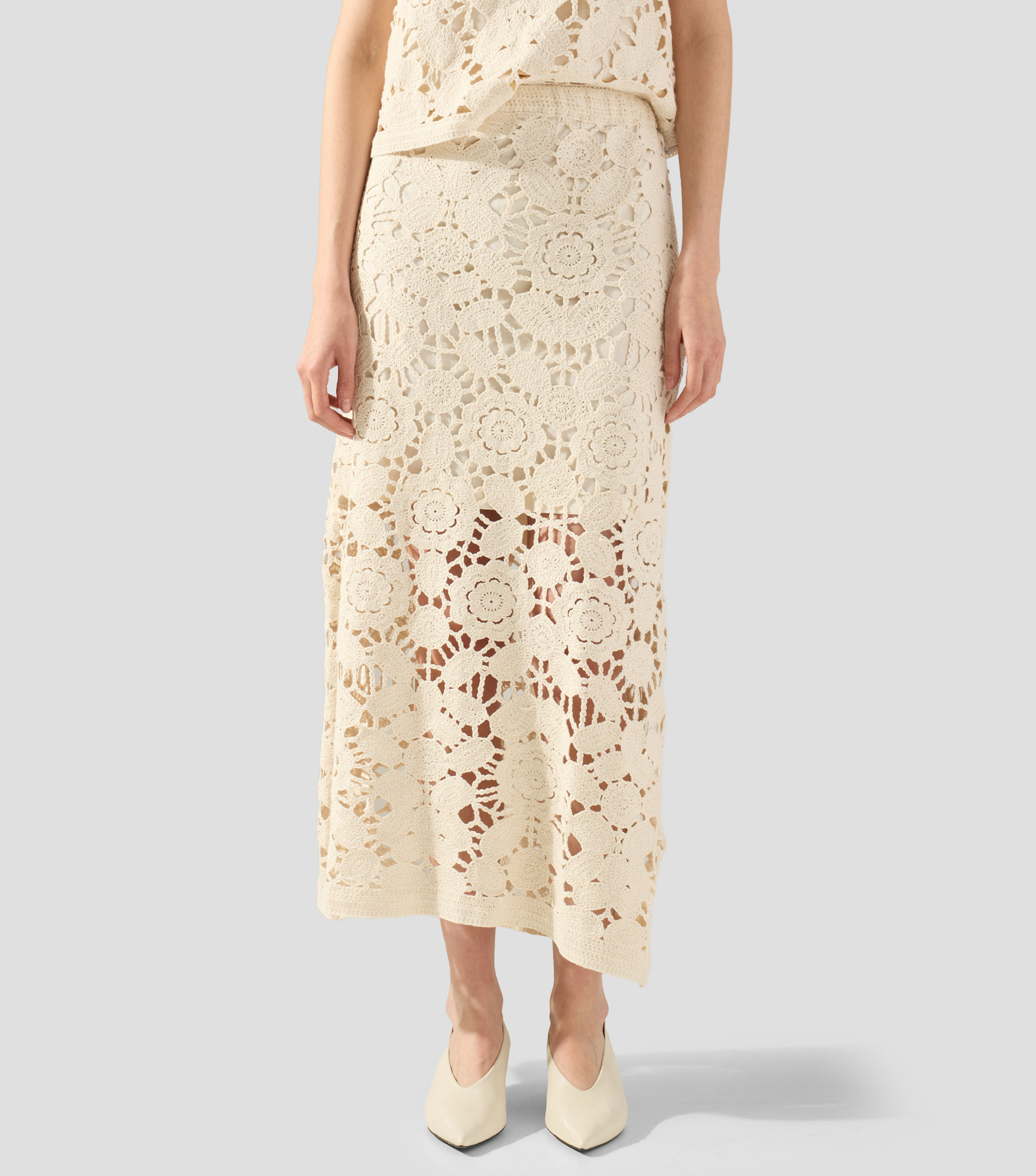 Falda midi de corte recto lisa Mujer