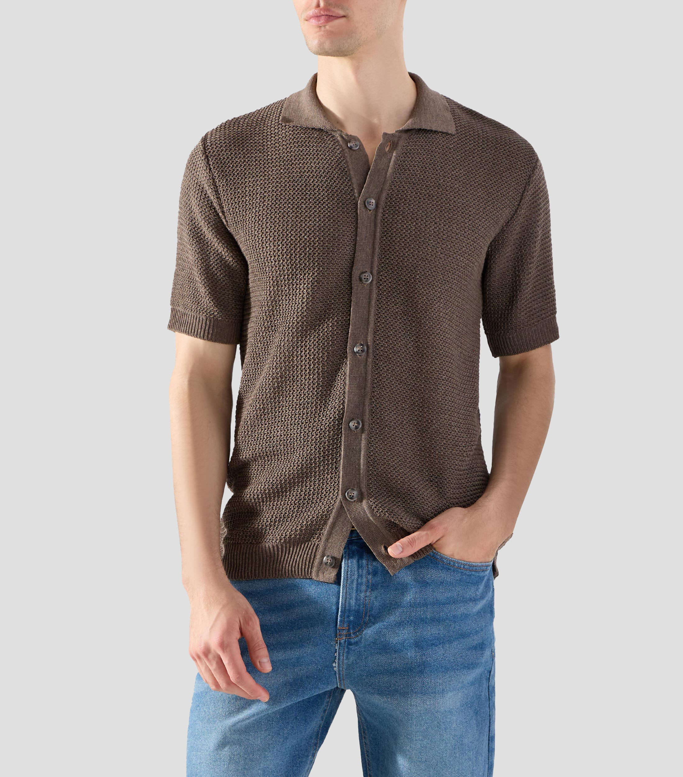 Camisa lisa con manga corta Hombre