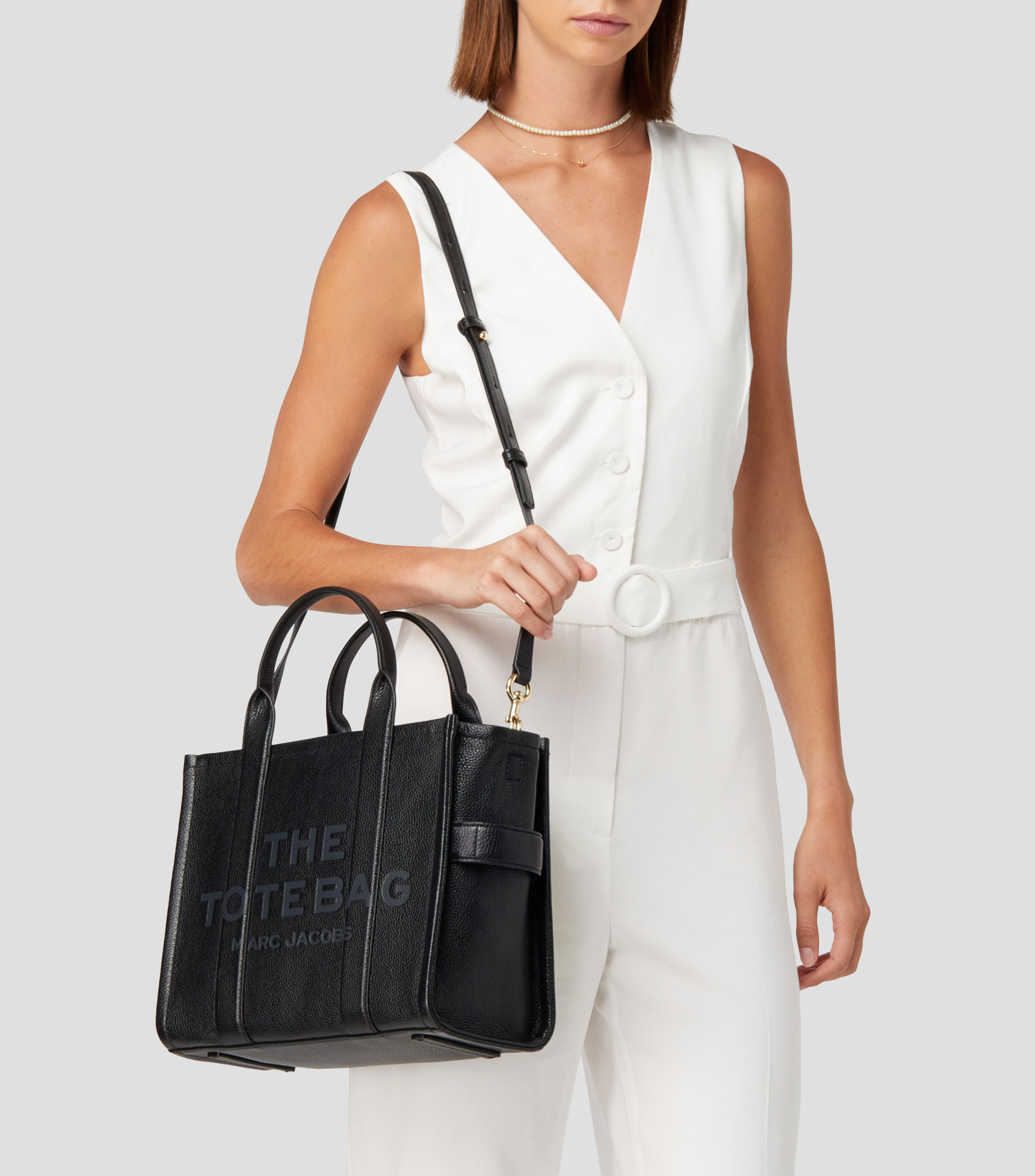 Bolsa tote negra en piel The Medium granulada Mujer