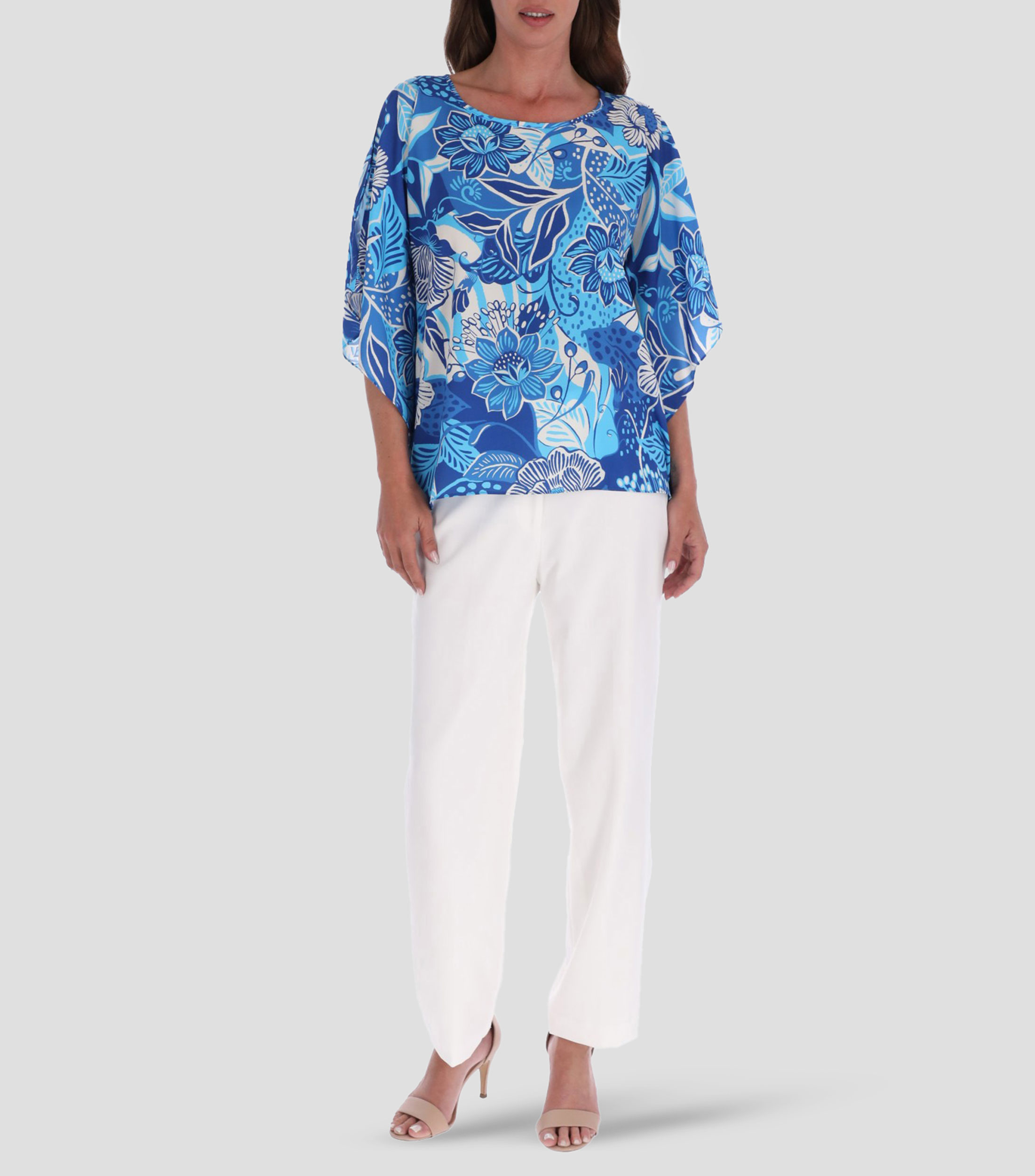 Blusa de cuello redondo y manga corta con estampado Mujer