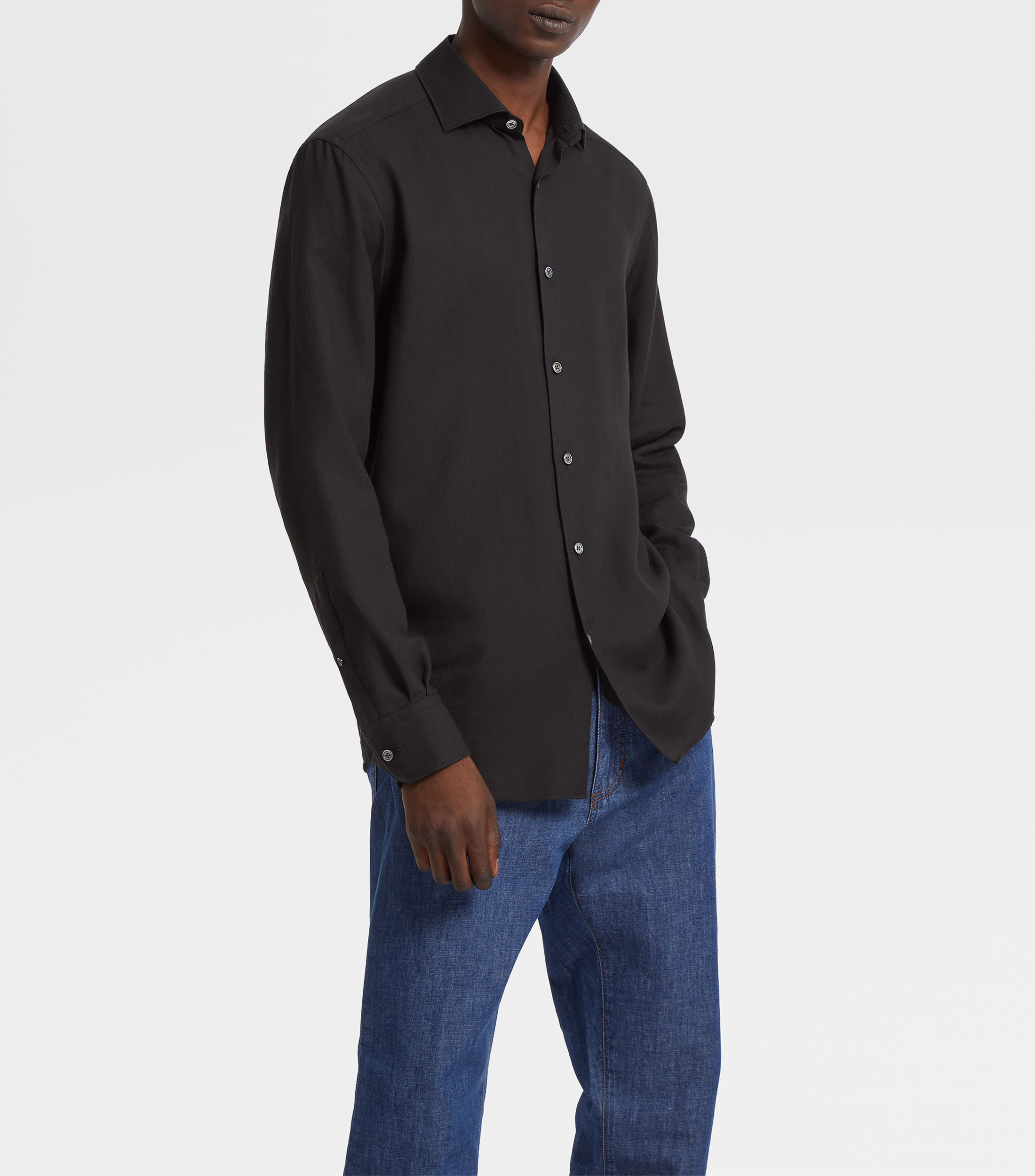 Camisa lisa de manga larga Hombre