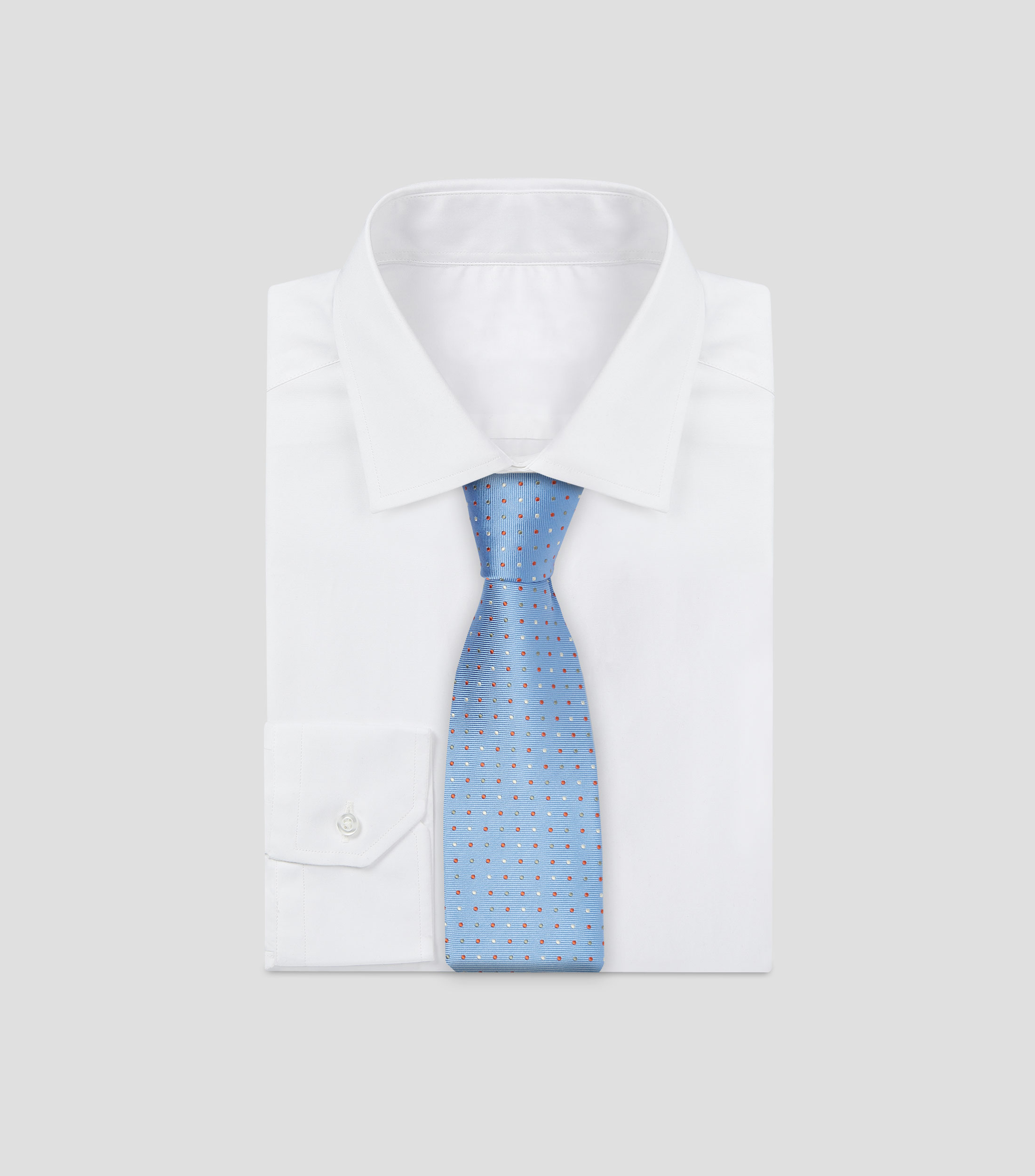 Corbata ancha en seda azul polkadots