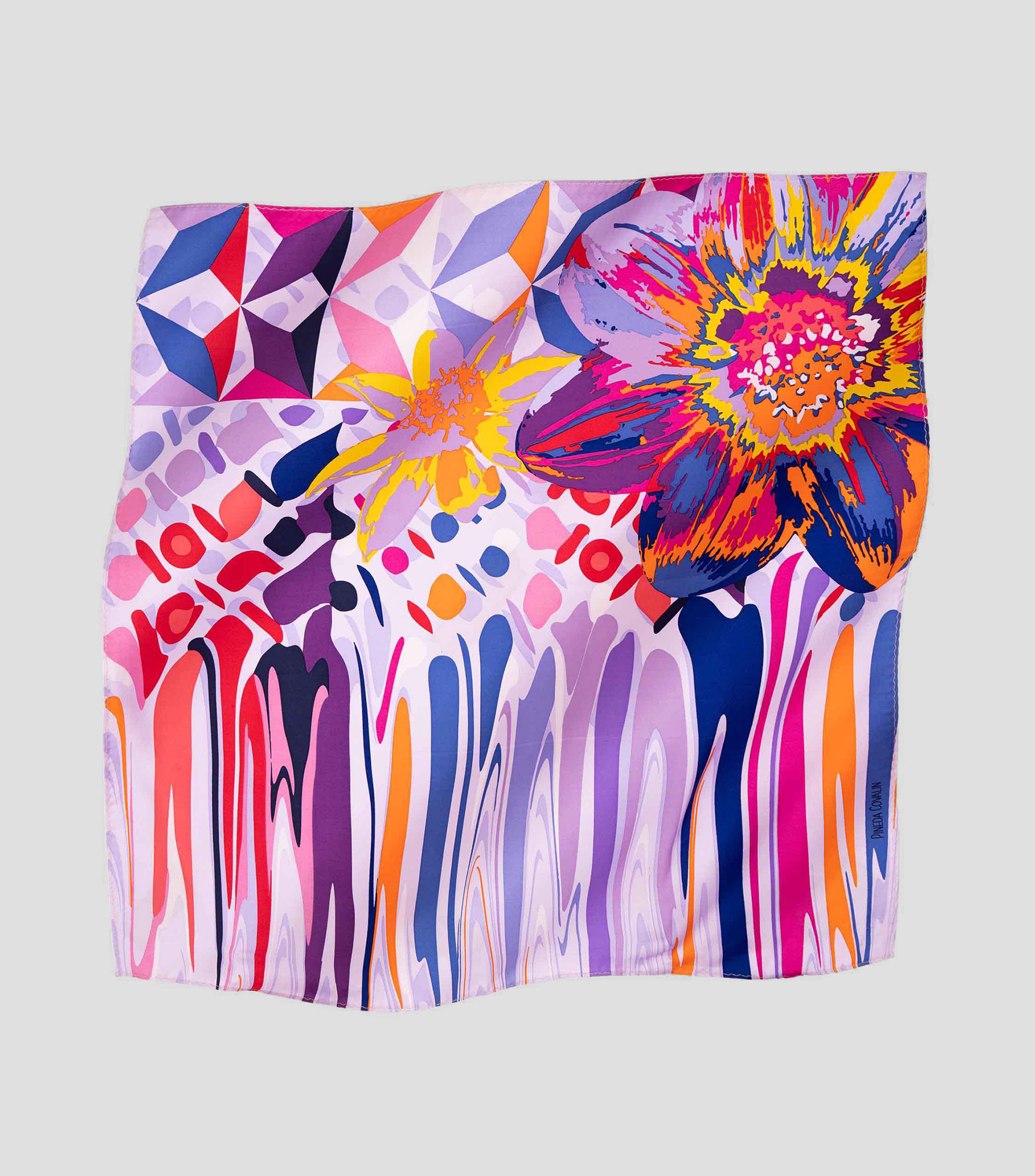 Mascada en seda lila estampada Mujer
