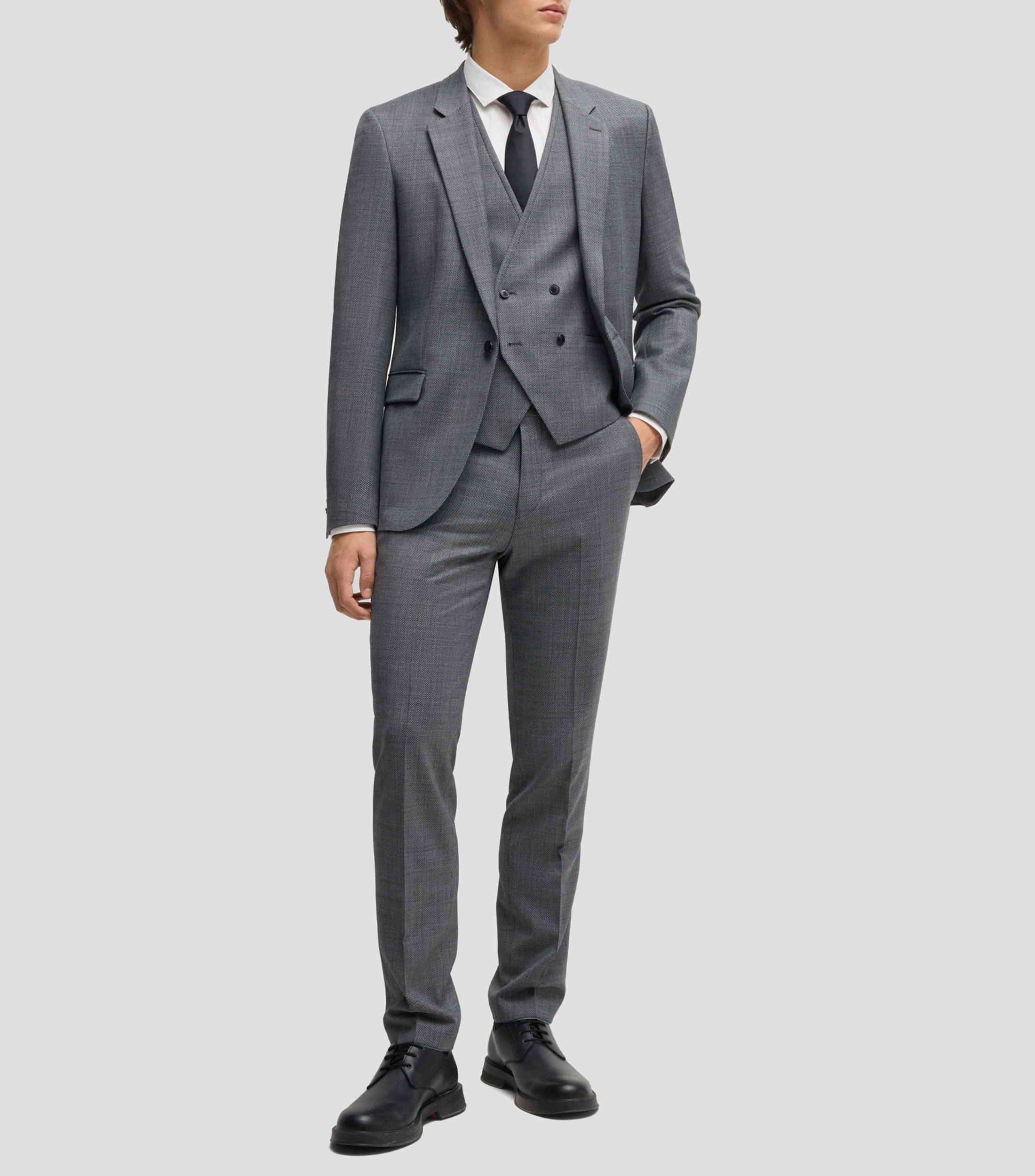 Camisa slim en popelín de algodón con cuello italiano Hombre
