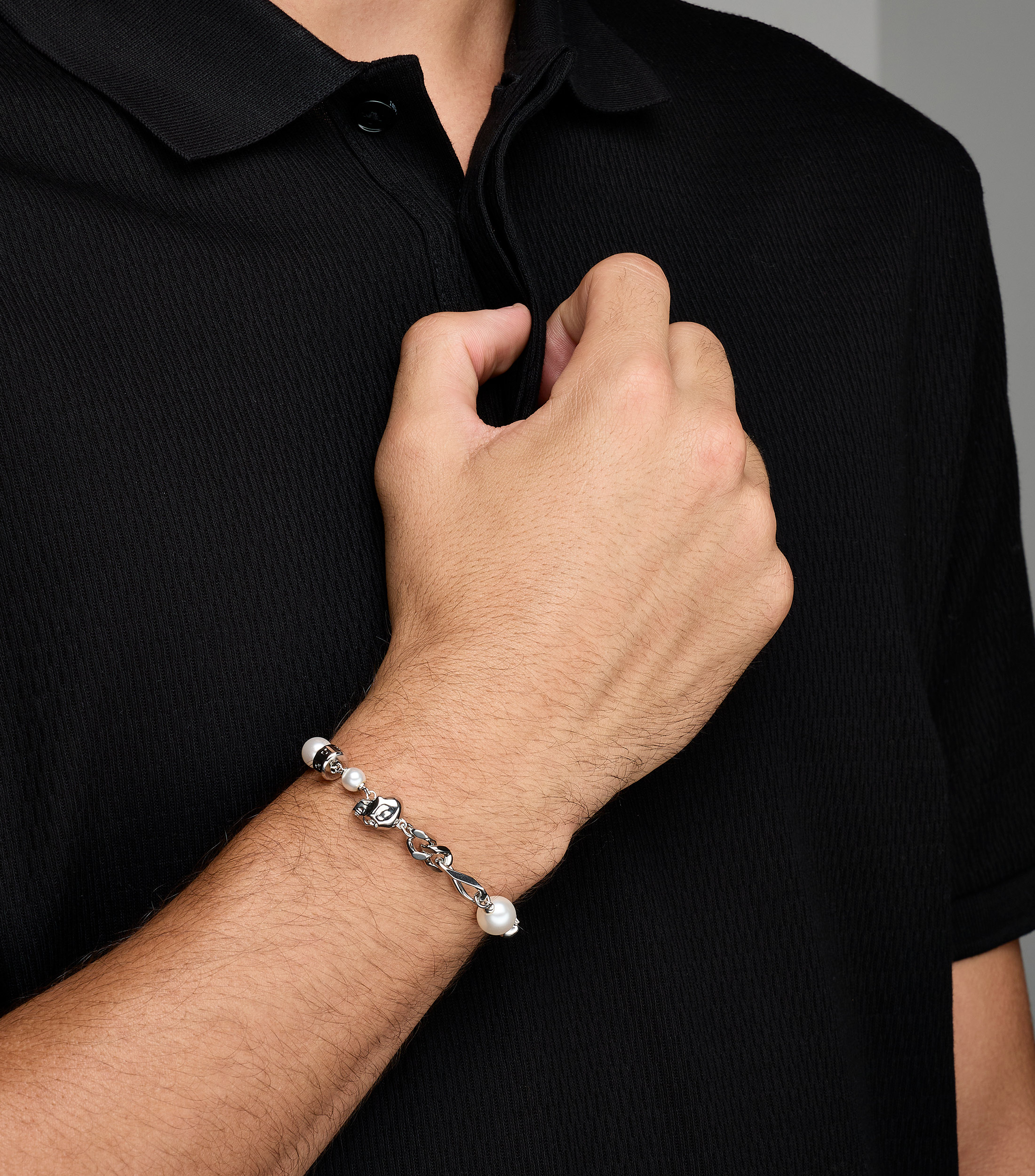 Brazalete de calavera con perla Hombre